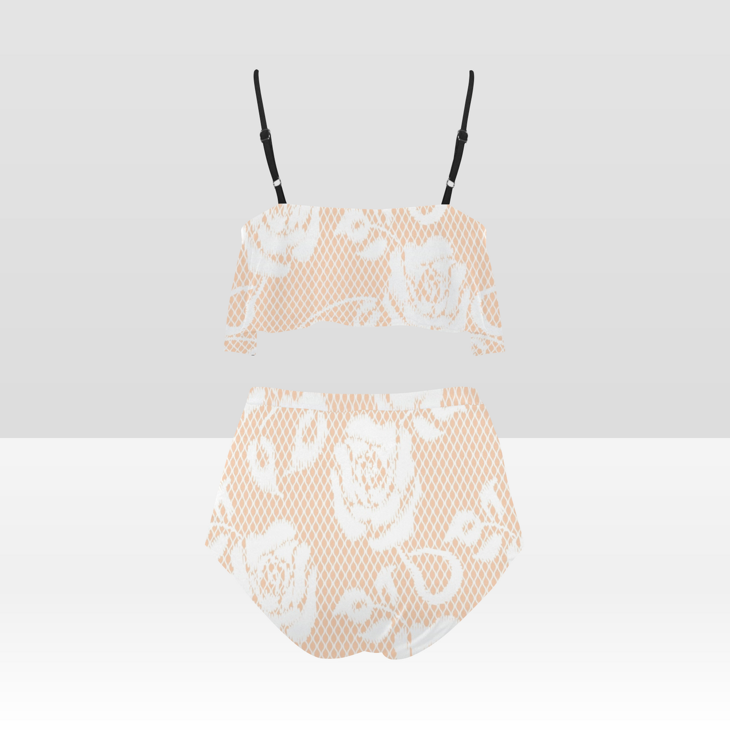 Flounce & Ruffle Bikini swimwear, Printed Victorian lace, Design 16 High Waisted Ruffle Bikini Set-A/B (Model SO3)