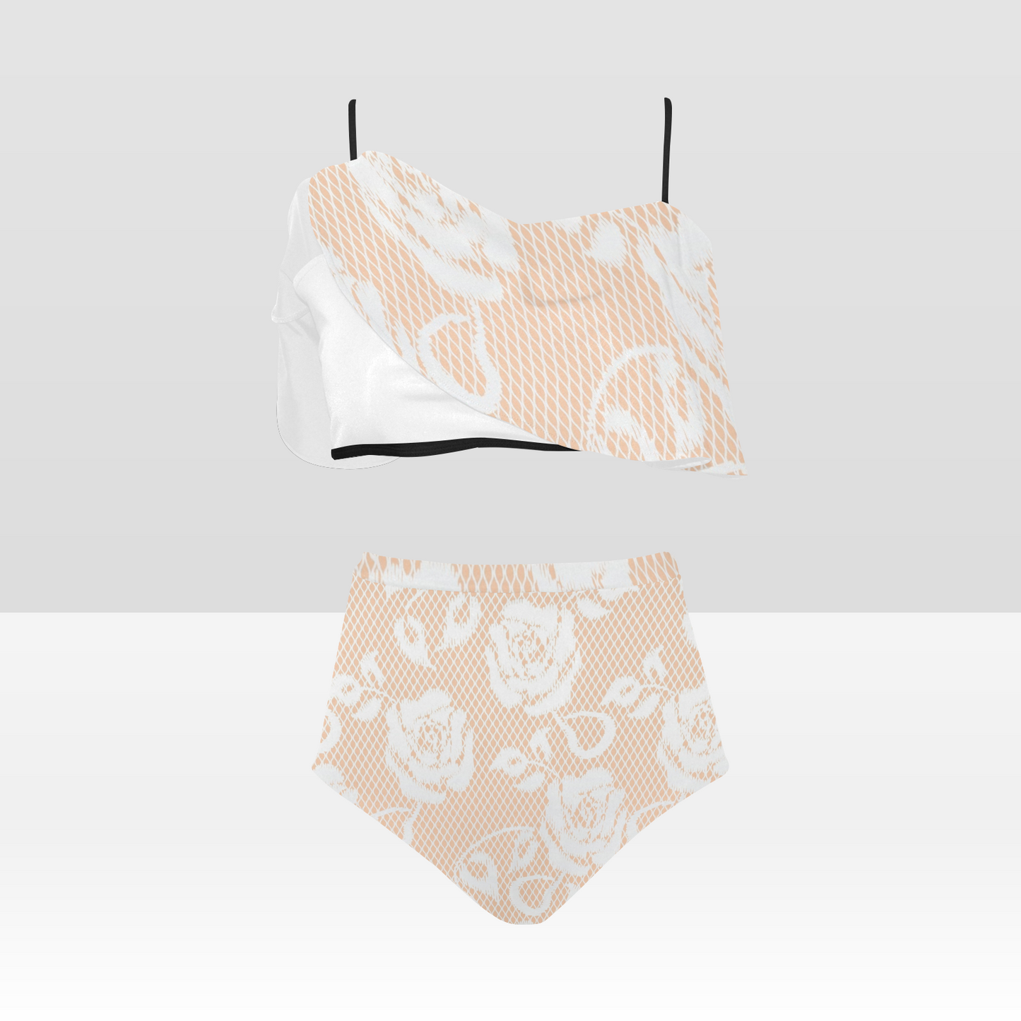 Flounce & Ruffle Bikini swimwear, Printed Victorian lace, Design 16 High Waisted Ruffle Bikini Set-A/B (Model SO3)