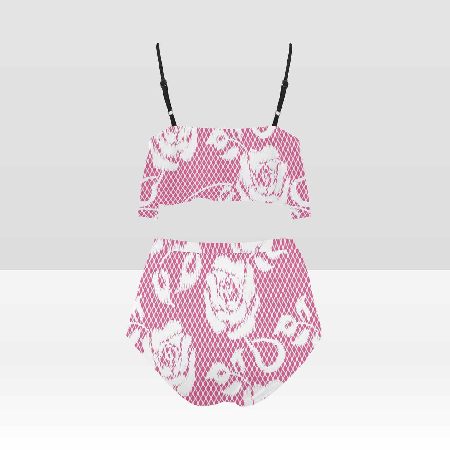Flounce & Ruffle Bikini swimwear, Printed Victorian lace, Design 17 High Waisted Ruffle Bikini Set-A/B (Model SO3)