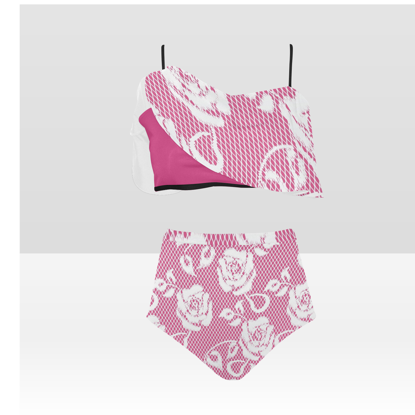 Flounce & Ruffle Bikini swimwear, Printed Victorian lace, Design 17 High Waisted Ruffle Bikini Set-A/B (Model SO3)