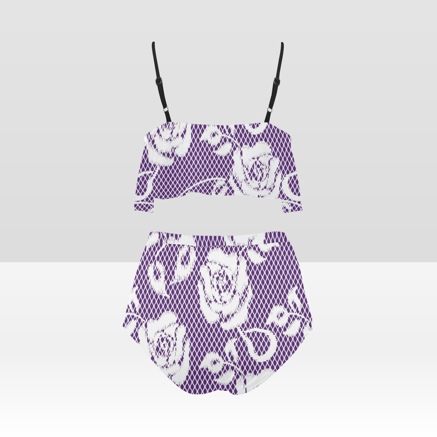 Flounce & Ruffle Bikini swimwear, Printed Victorian lace, Design 18 High Waisted Ruffle Bikini Set-A/B (Model SO3)