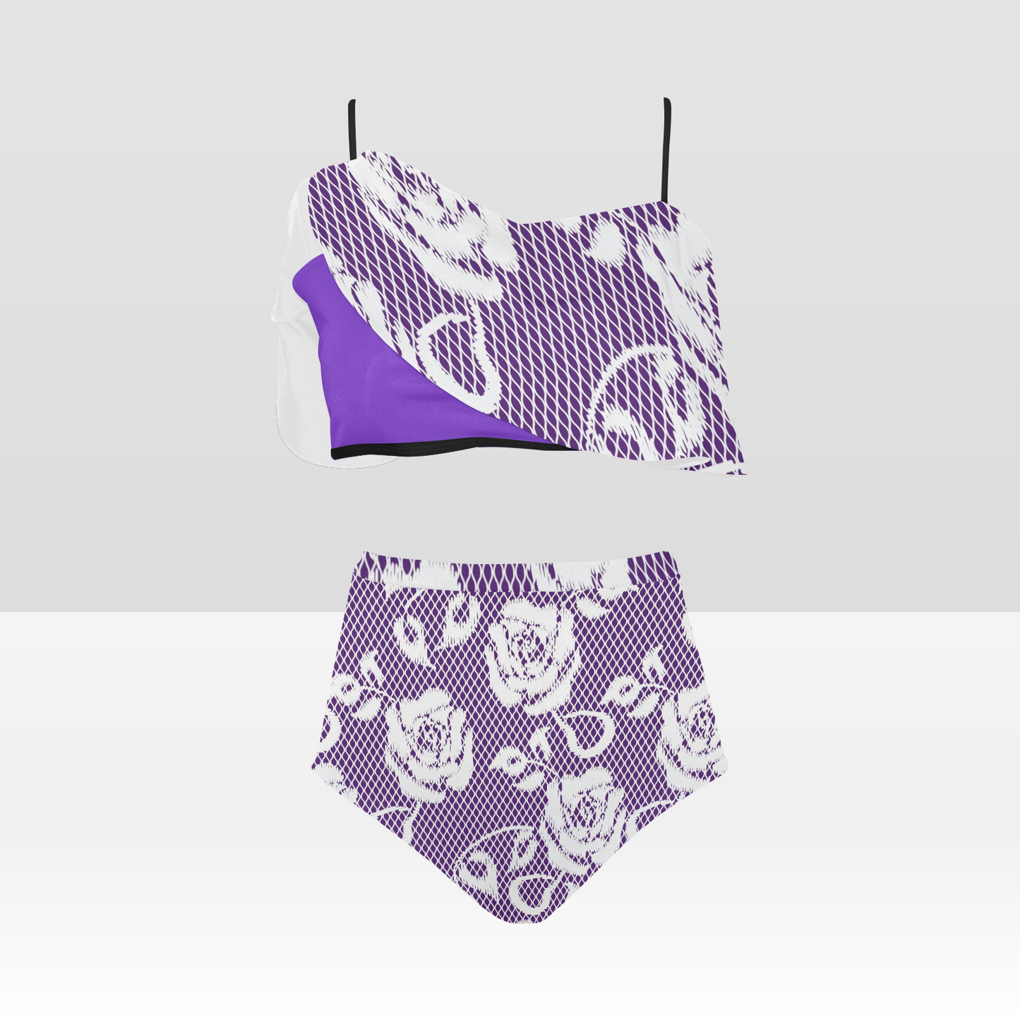 Flounce & Ruffle Bikini swimwear, Printed Victorian lace, Design 18 High Waisted Ruffle Bikini Set-A/B (Model SO3)