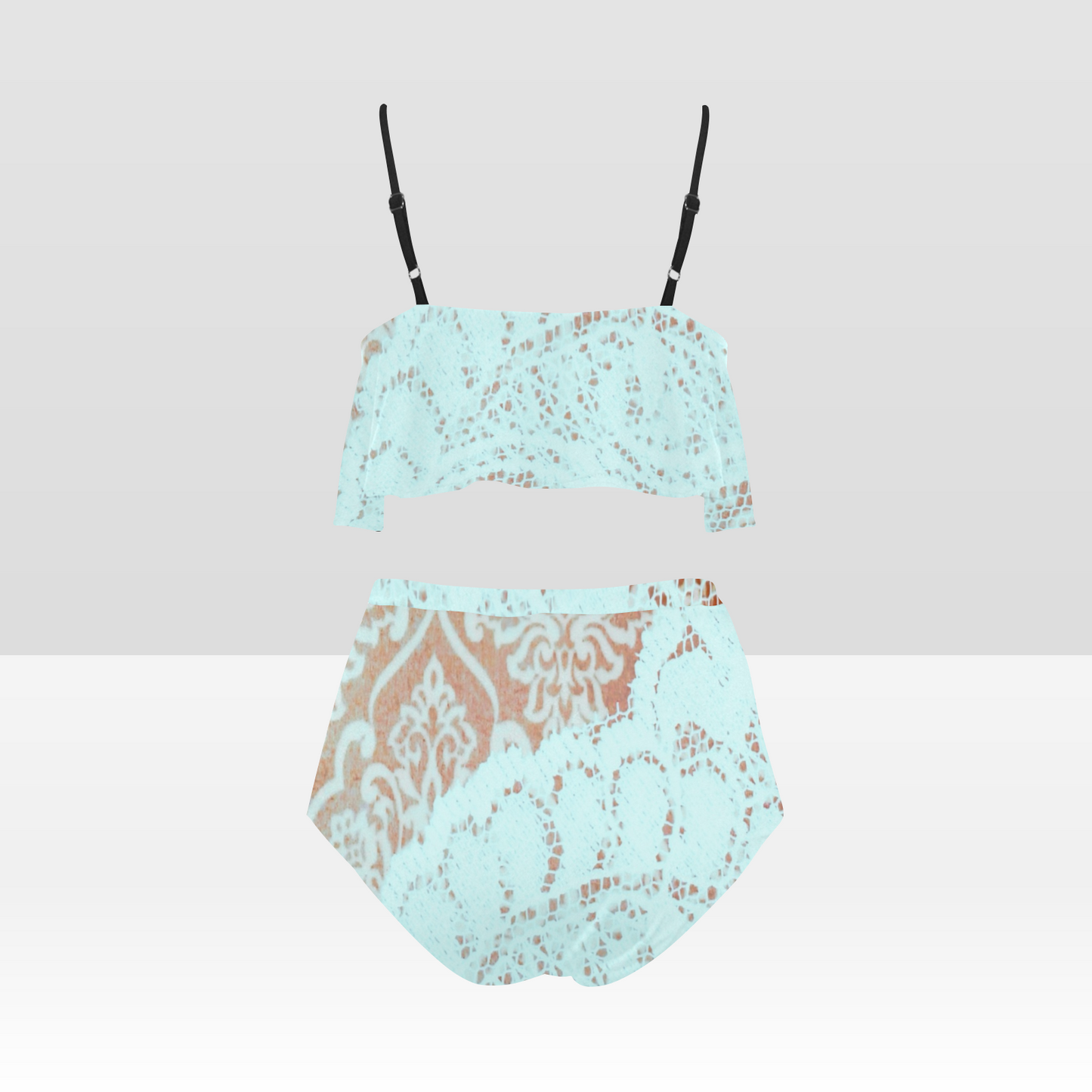 Flounce & Ruffle Bikini swimwear, Printed Victorian lace, Design 23 High Waisted Ruffle Bikini Set-A/B (Model SO3)