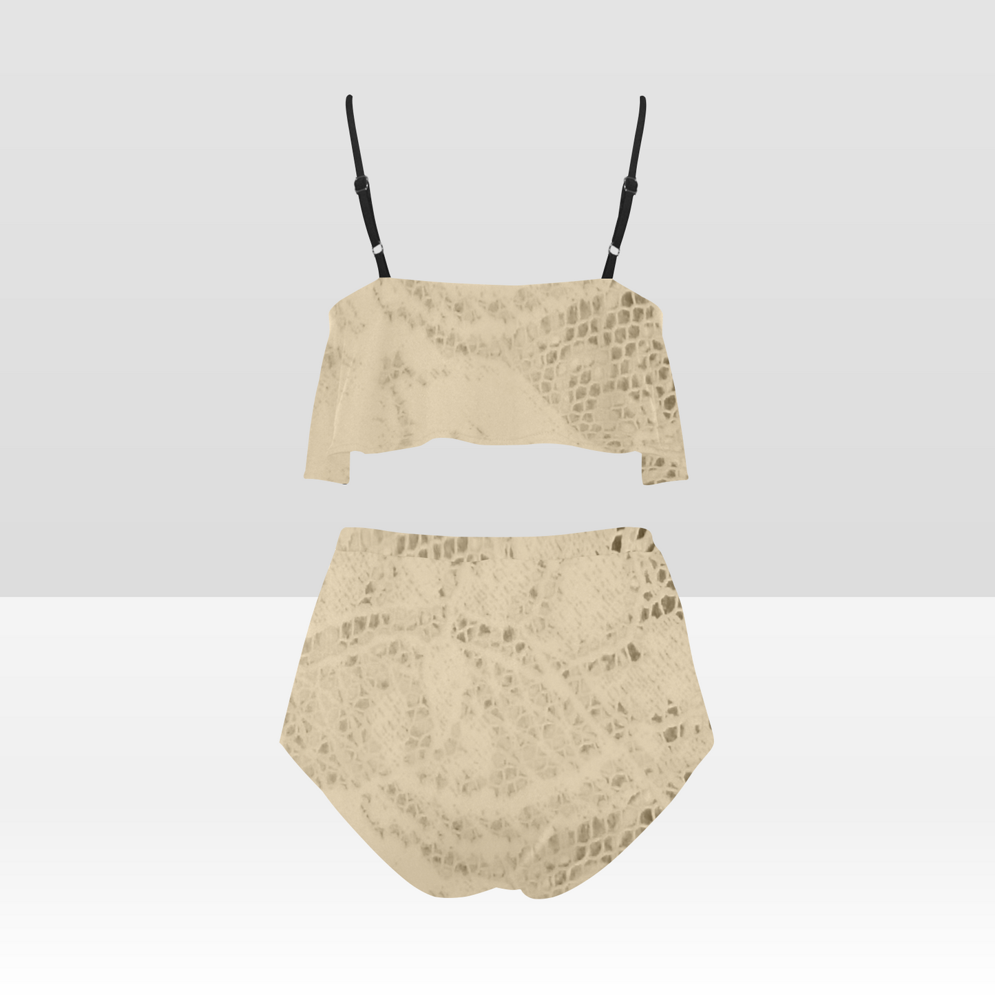 Flounce & Ruffle Bikini swimwear, Printed Victorian lace, Design 26 High Waisted Ruffle Bikini Set-A/B (Model SO3)