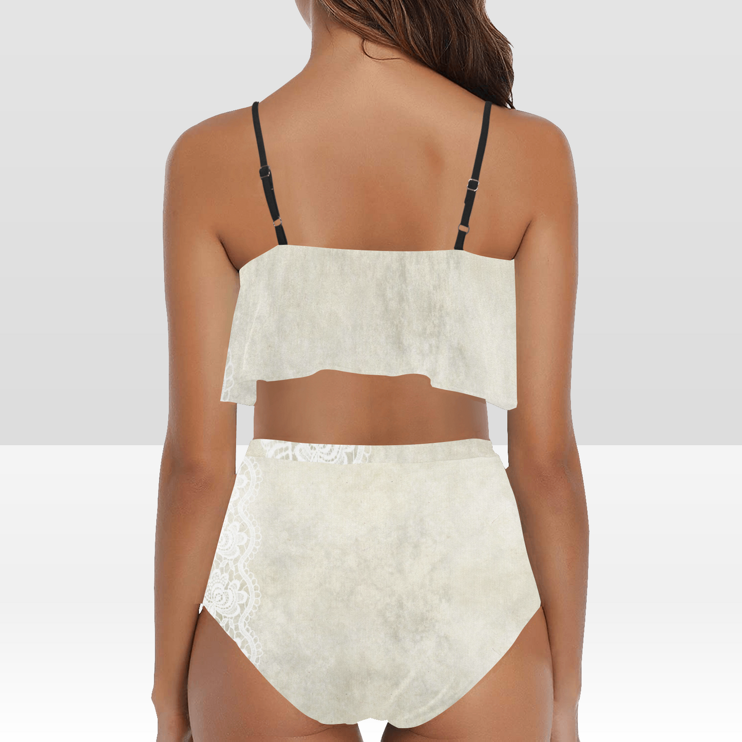 Flounce & Ruffle Bikini swimwear, Printed Victorian lace, Design 27 High Waisted Ruffle Bikini Set-A/B (Model SO3)