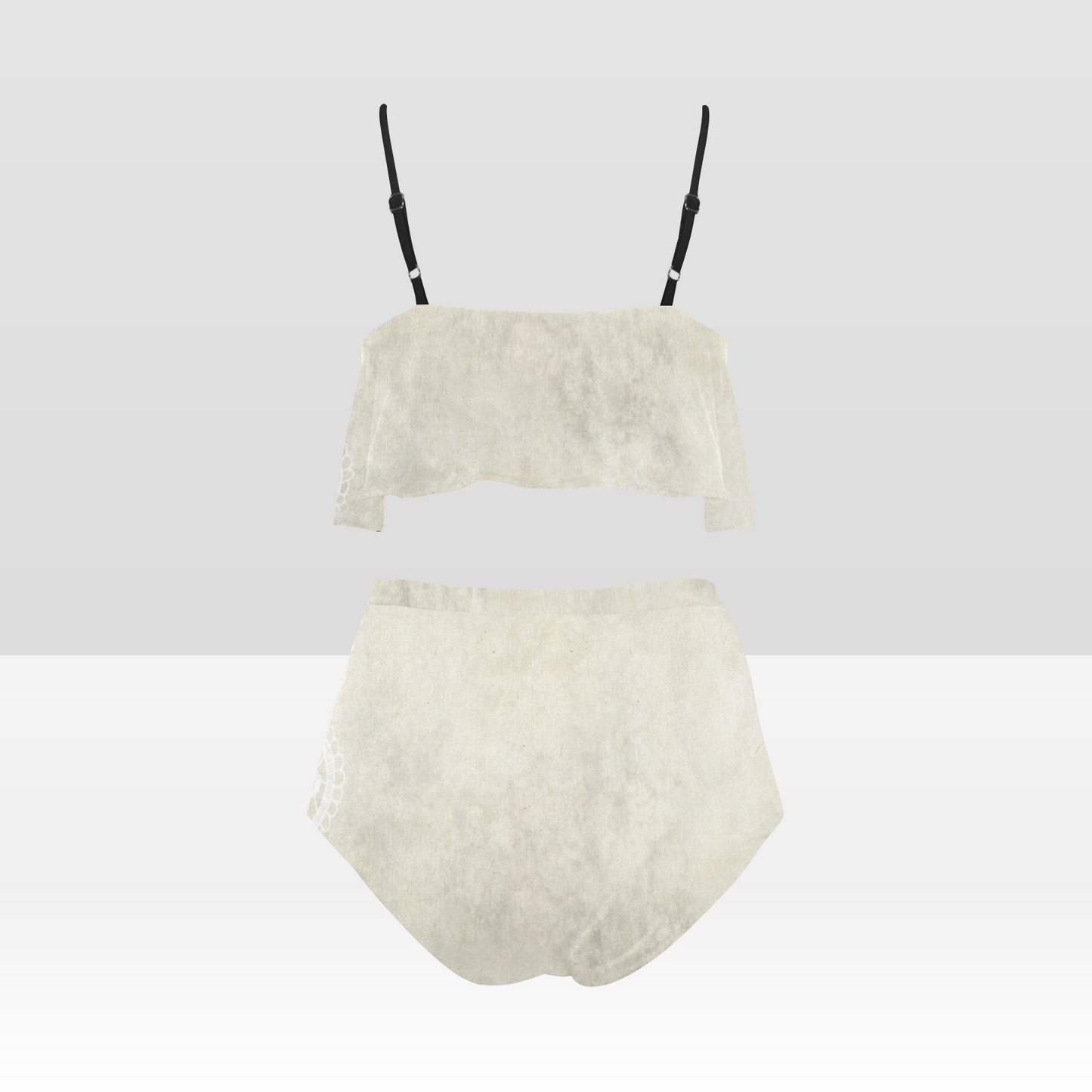 Flounce & Ruffle Bikini swimwear, Printed Victorian lace, Design 27 High Waisted Ruffle Bikini Set-A/B (Model SO3)