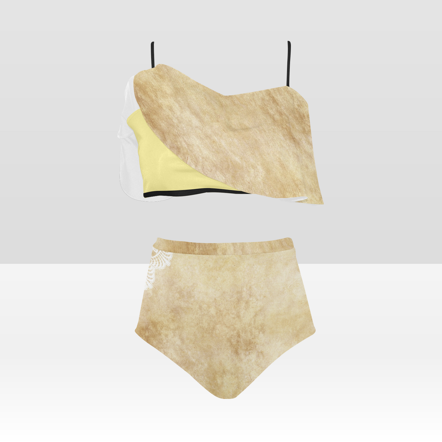 Flounce & Ruffle Bikini swimwear, Printed Victorian lace, Design 29 High Waisted Ruffle Bikini Set-A/B (Model SO3)