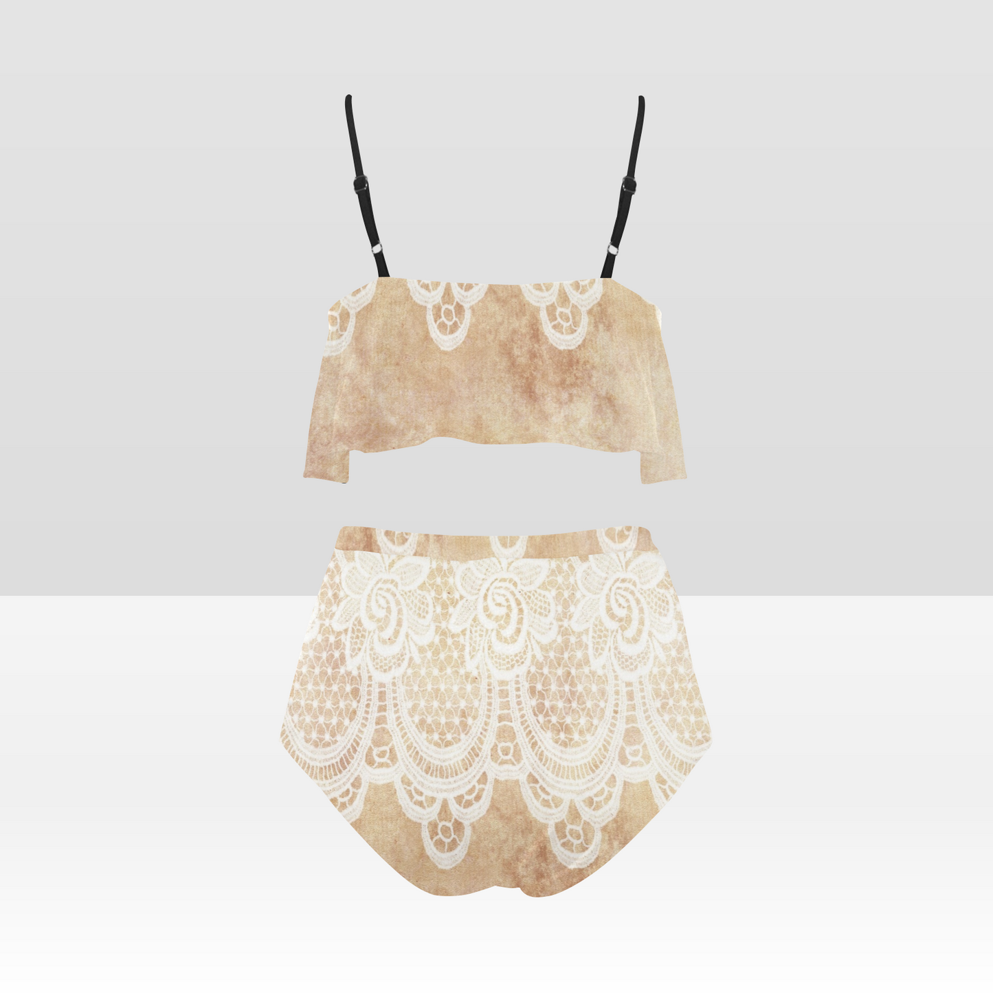 Flounce & Ruffle Bikini swimwear, Printed Victorian lace, Design 30 High Waisted Ruffle Bikini Set-A/B (Model SO3)