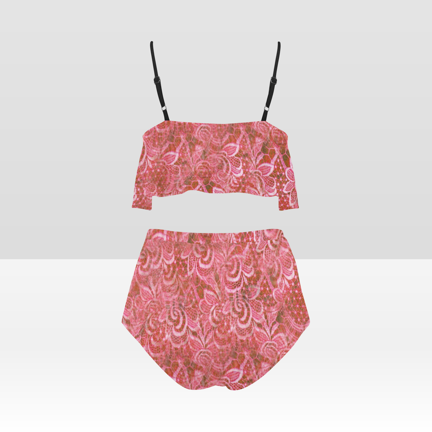 Flounce & Ruffle Bikini swimwear, Printed Victorian lace, Design 33 High Waisted Ruffle Bikini Set-A/B (Model SO3)