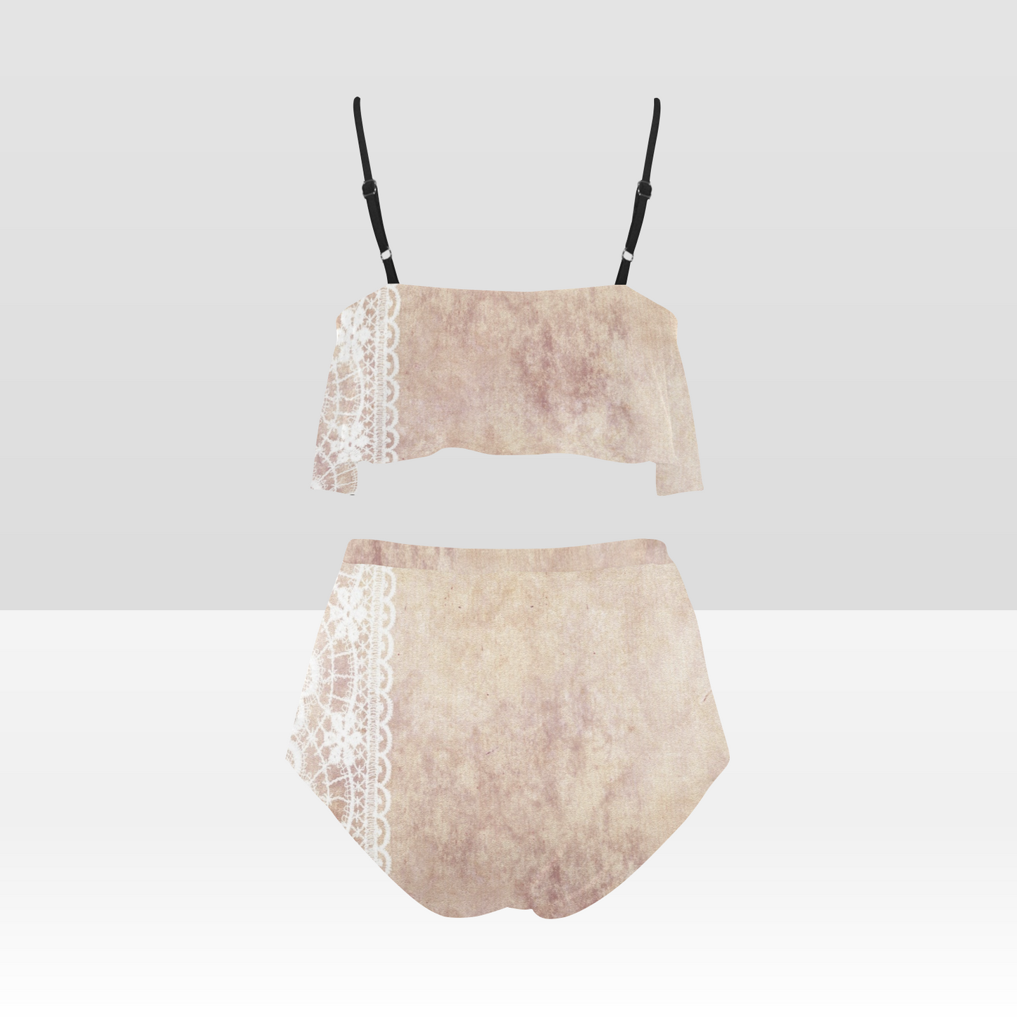 Flounce & Ruffle Bikini swimwear, Printed Victorian lace, Design 35 High Waisted Ruffle Bikini Set-A/B (Model SO3)