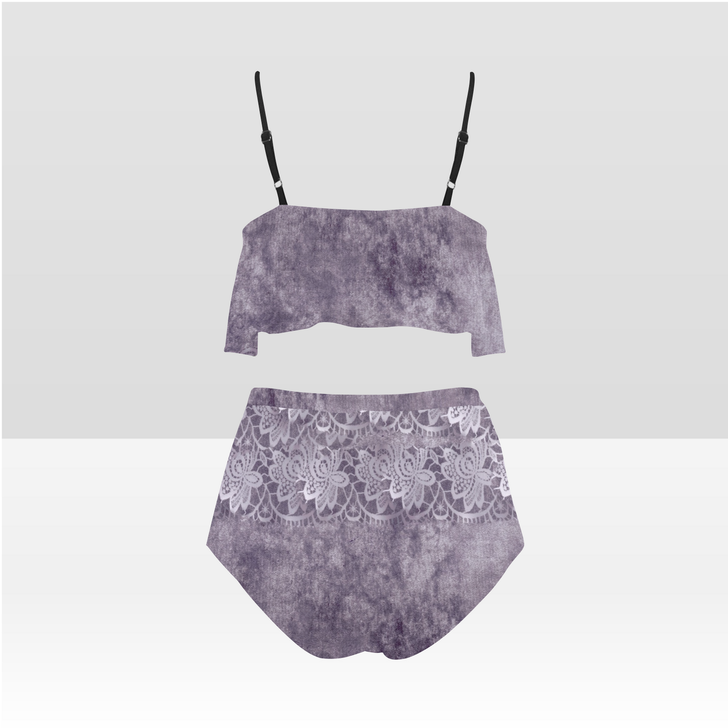 Flounce & Ruffle Bikini swimwear, Printed Victorian lace, Design 39 High Waisted Ruffle Bikini Set-A/B (Model SO3)