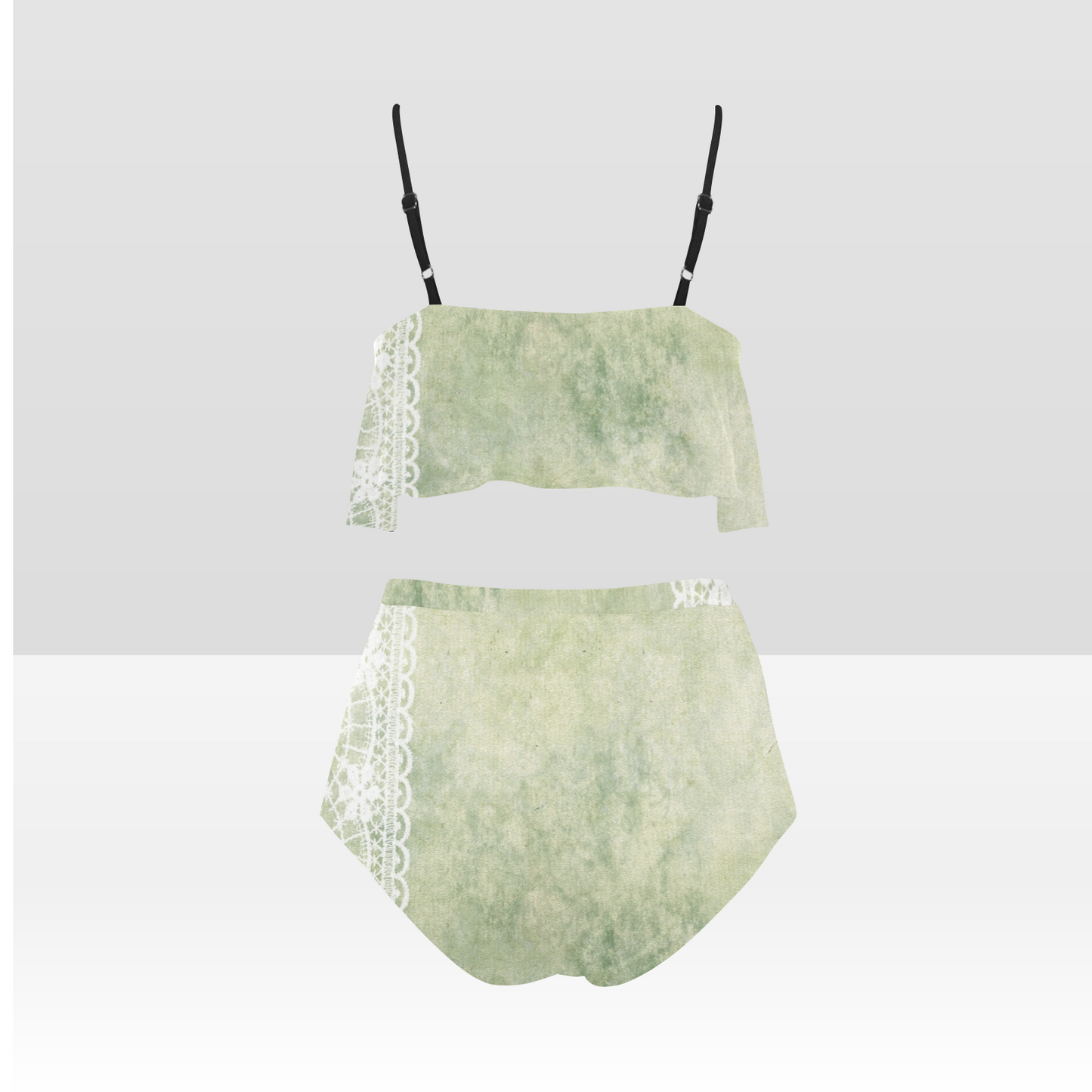 Flounce & Ruffle Bikini swimwear, Printed Victorian lace, Design 42 High Waisted Ruffle Bikini Set-A/B (Model SO3)