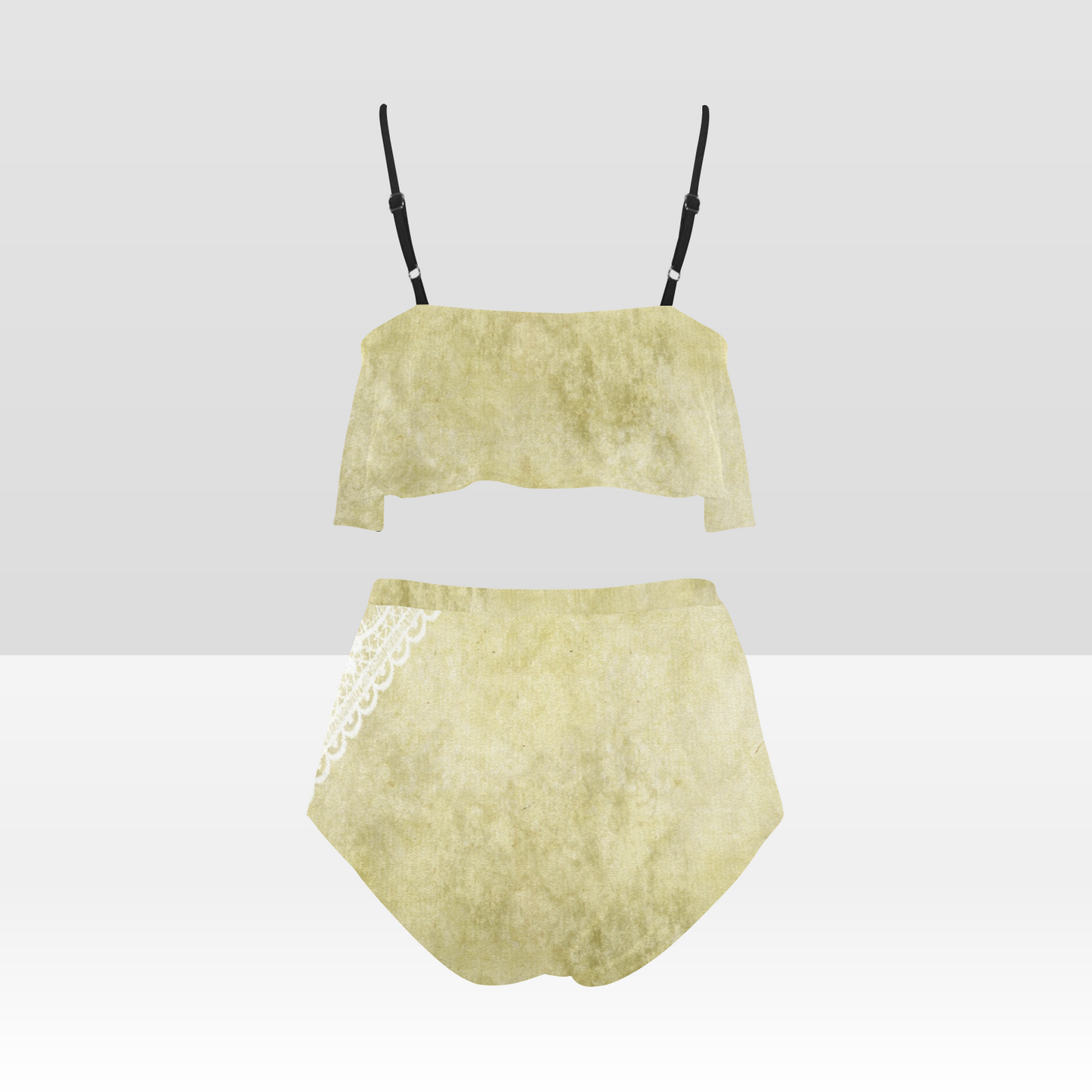 Flounce & Ruffle Bikini swimwear, Printed Victorian lace, Design 43 High Waisted Ruffle Bikini Set-A/B (Model SO3)
