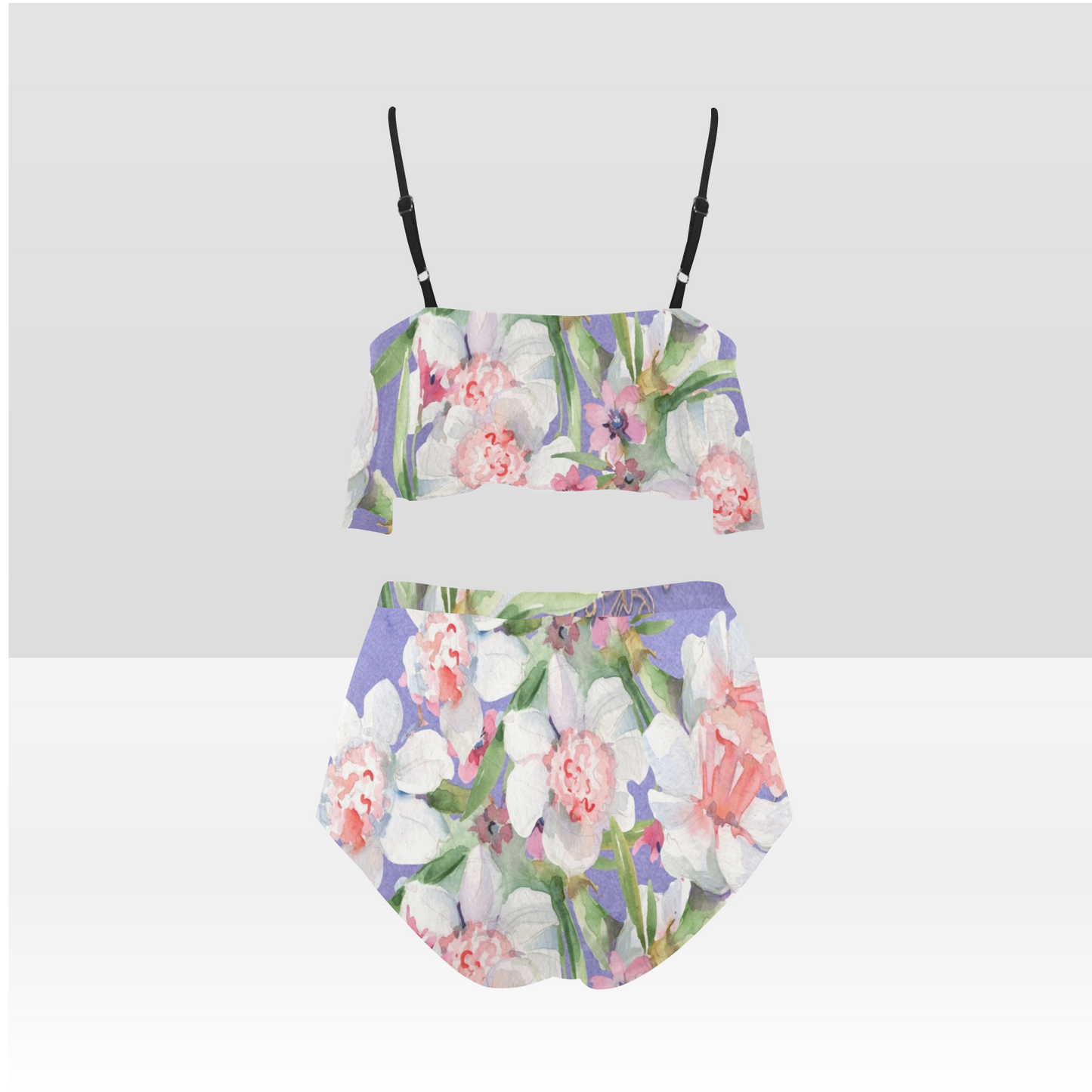 Flounce & Ruffle Bikini swimwear, Printed Victorian lace, Design 47 High Waisted Ruffle Bikini Set-A/B/C (Model SO3)