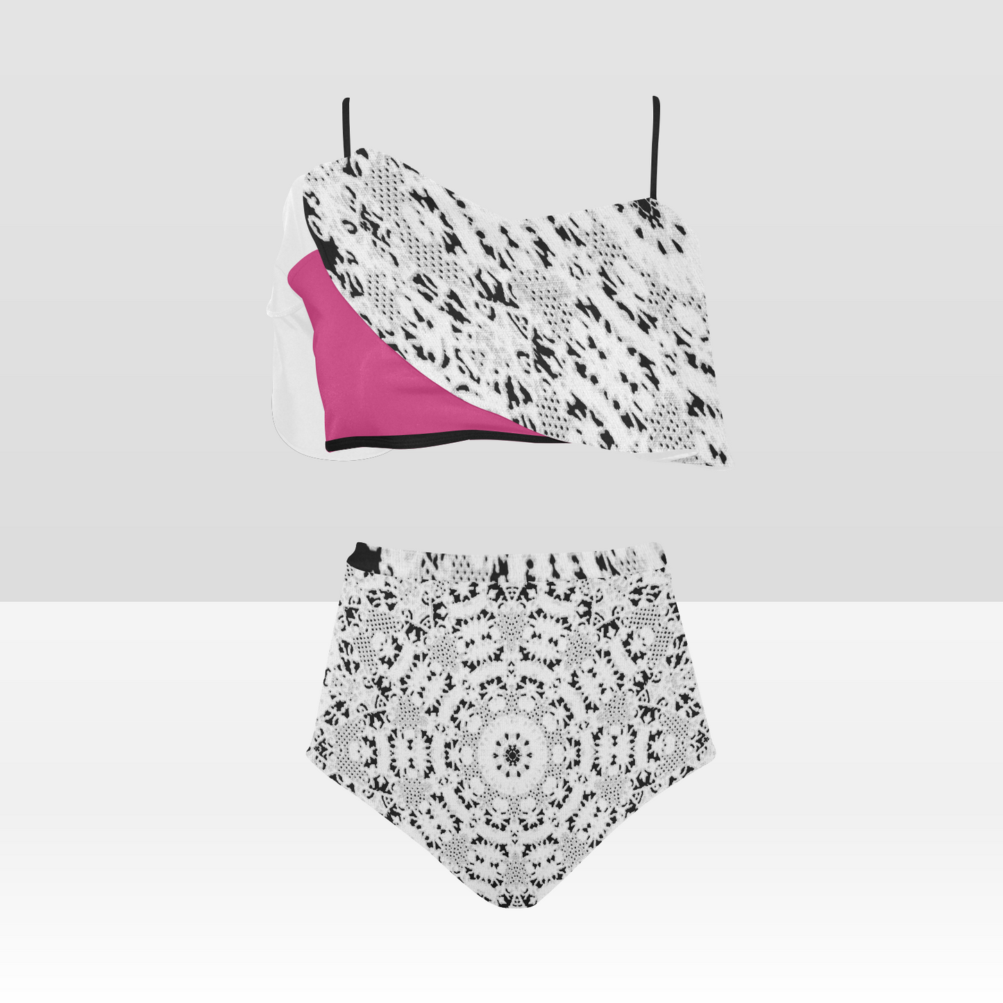 Flounce & Ruffle Bikini swimwear, Printed Victorian lace, Design 50 High Waisted Ruffle Bikini Set-A/B/C (Model SO3)