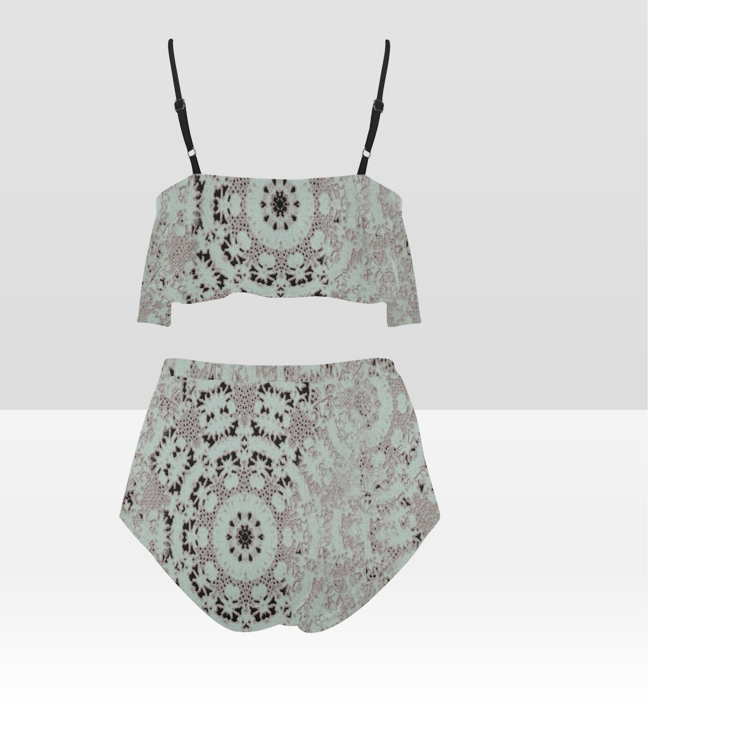 Flounce & Ruffle Bikini swimwear, Printed Victorian lace, Design 51 High Waisted Ruffle Bikini Set-A/B/C (Model SO3)