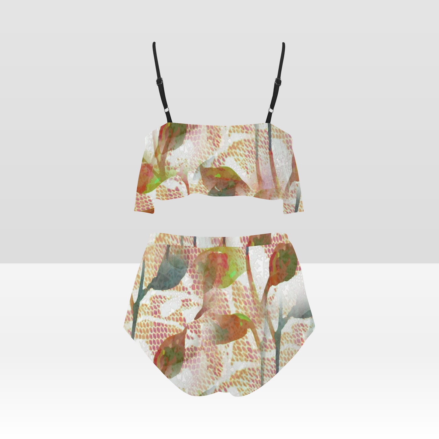 Flounce & Ruffle Bikini swimwear, Printed Victorian lace, Design 52 High Waisted Ruffle Bikini Set-A/B/C (Model SO3)