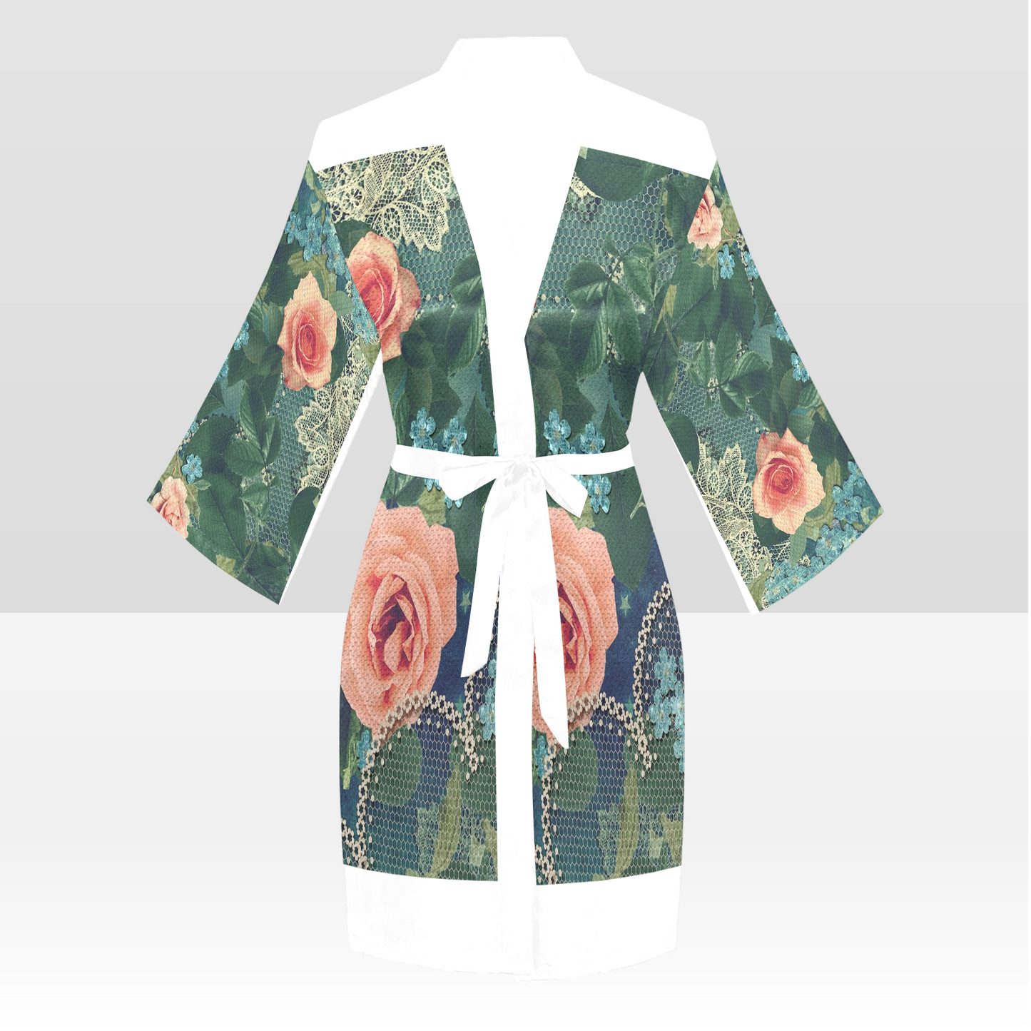 Victorian Lace Kimono Robe, Black or White Trim, Sizes XS to 2XL, Design 01