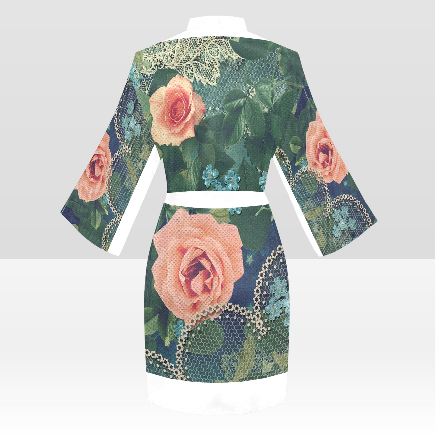 Victorian Lace Kimono Robe, Black or White Trim, Sizes XS to 2XL, Design 01