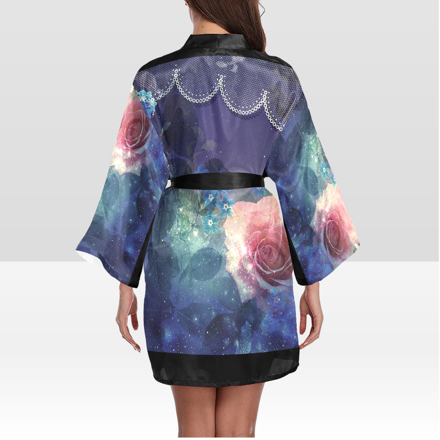 Victorian Lace Kimono Robe, Black or White Trim, Sizes XS to 2XL, Design 02