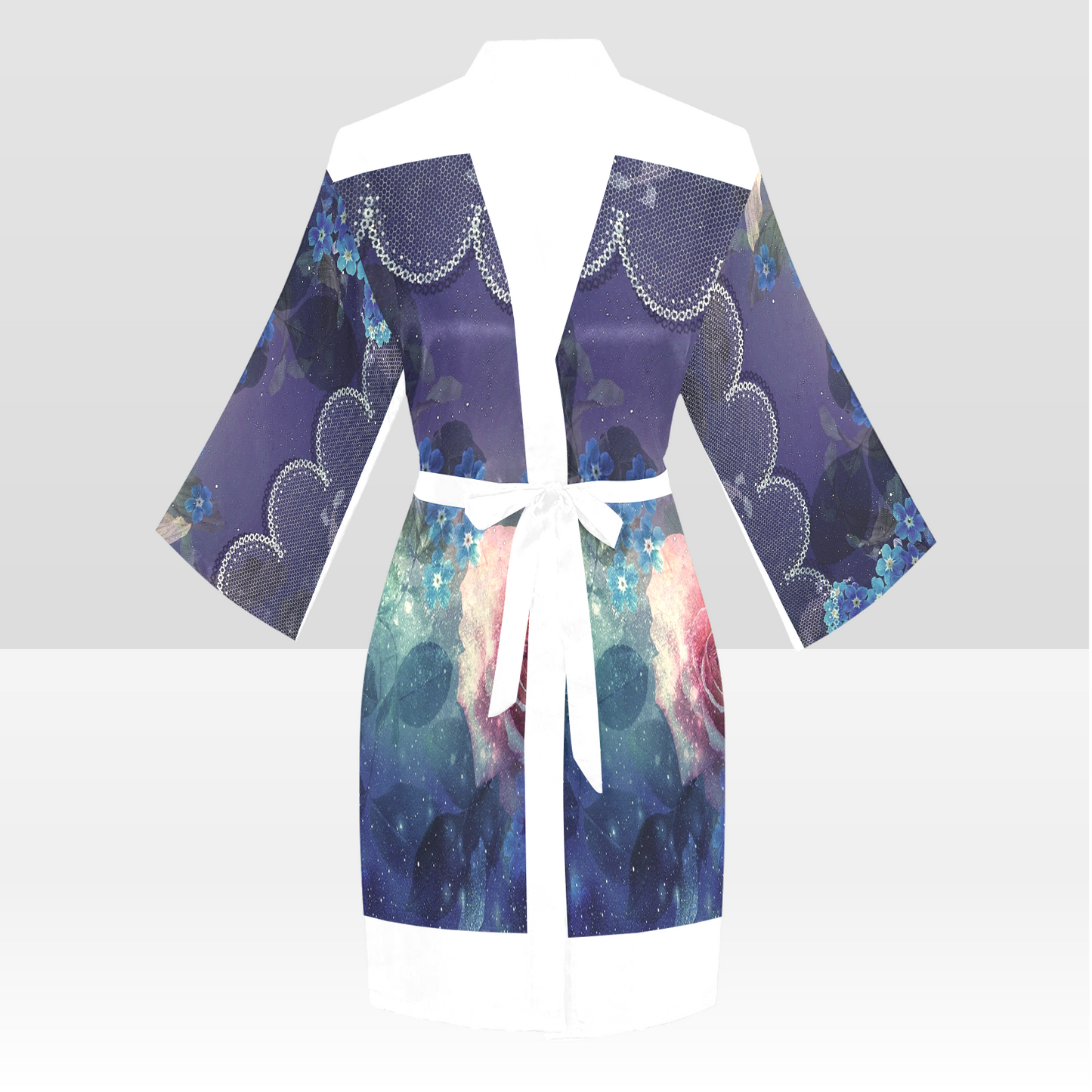 Victorian Lace Kimono Robe, Black or White Trim, Sizes XS to 2XL, Design 02