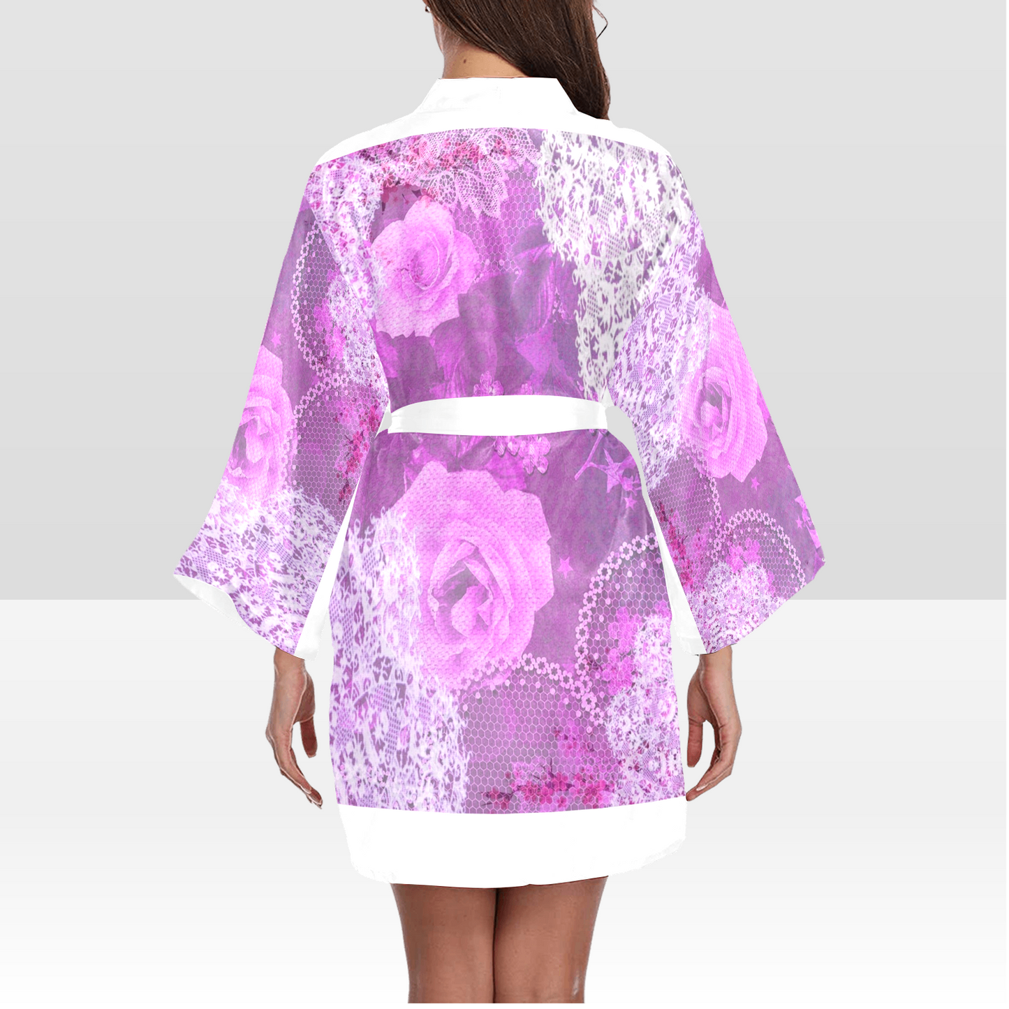 Victorian Lace Kimono Robe, Black or White Trim, Sizes XS to 2XL, Design 03