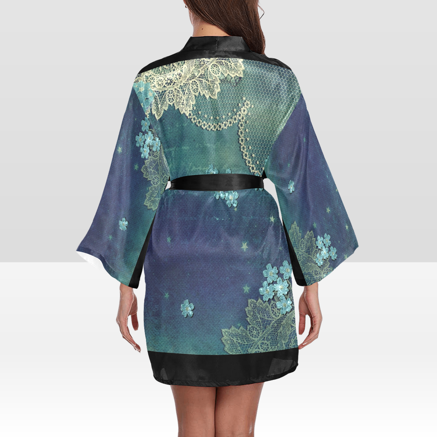 Victorian Lace Kimono Robe, Black or White Trim, Sizes XS to 2XL, Design 04