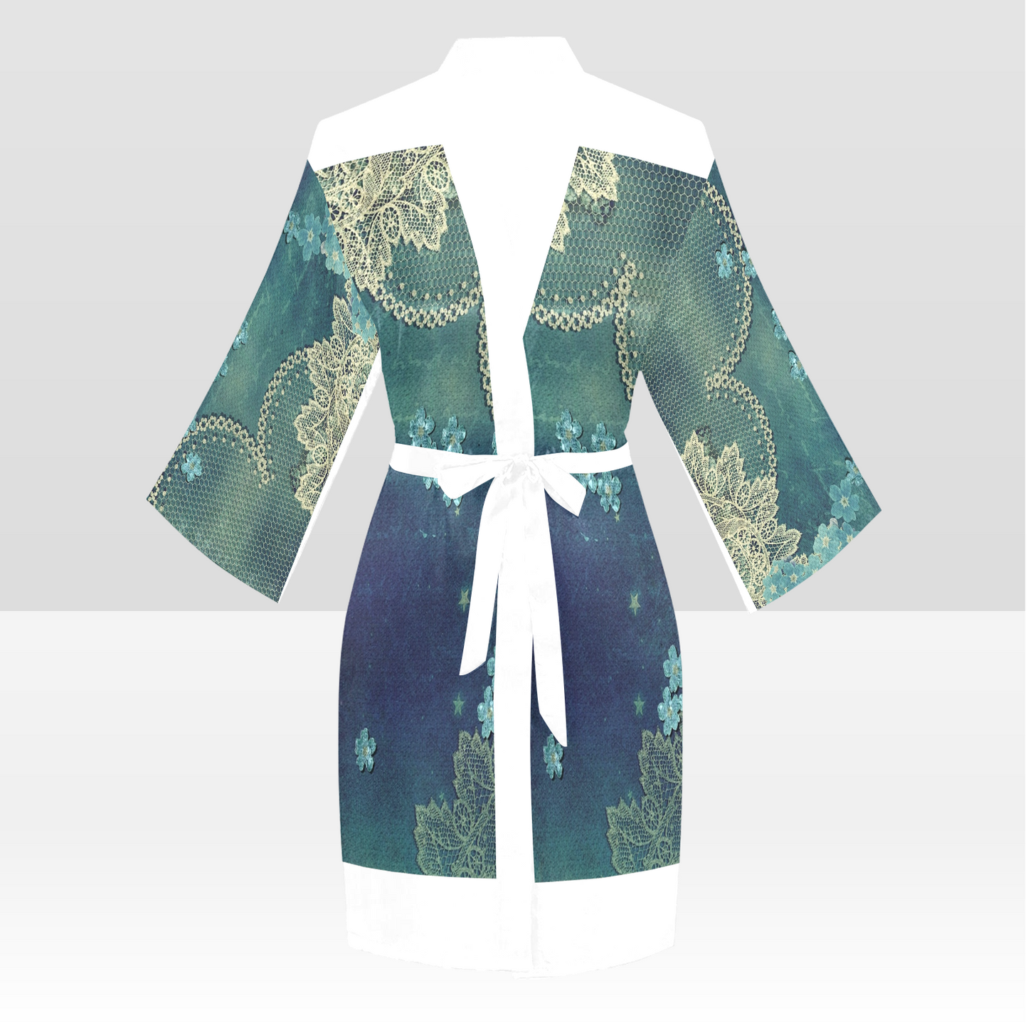 Victorian Lace Kimono Robe, Black or White Trim, Sizes XS to 2XL, Design 04