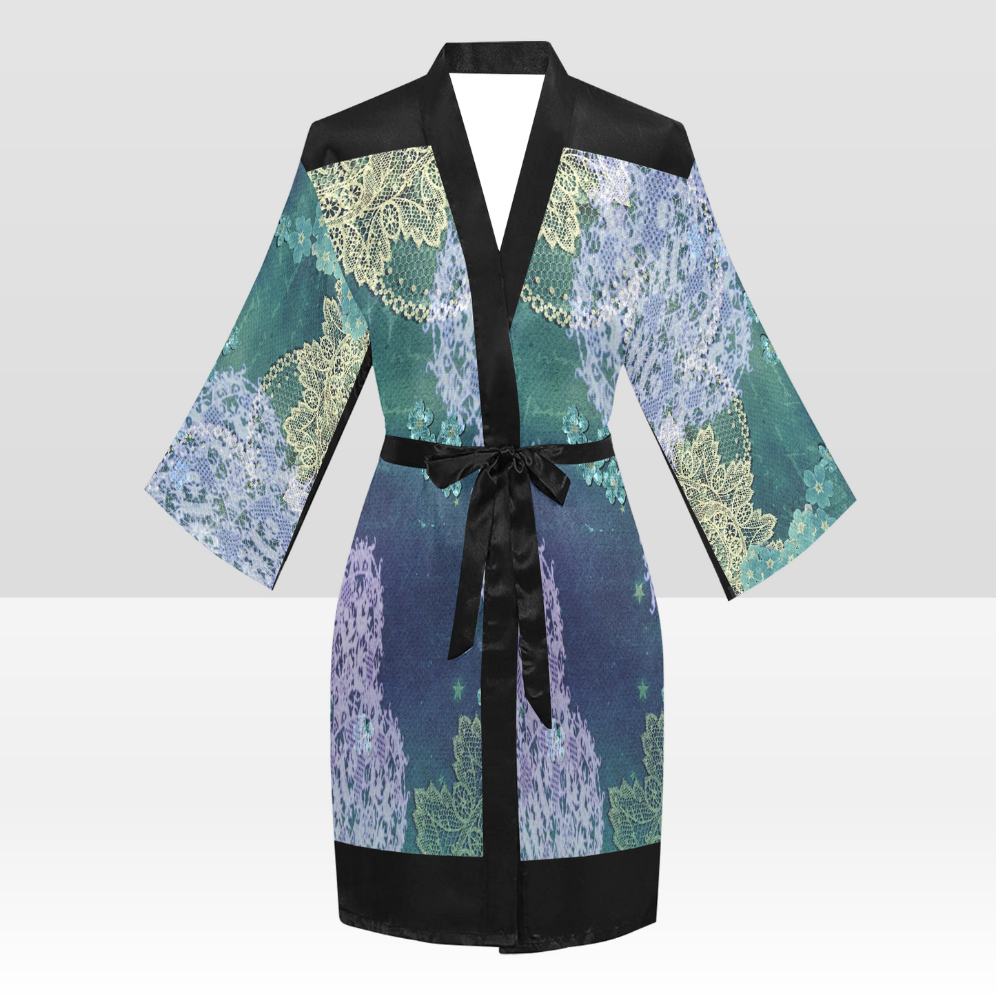 Victorian Lace Kimono Robe, Black or White Trim, Sizes XS to 2XL, Design 05