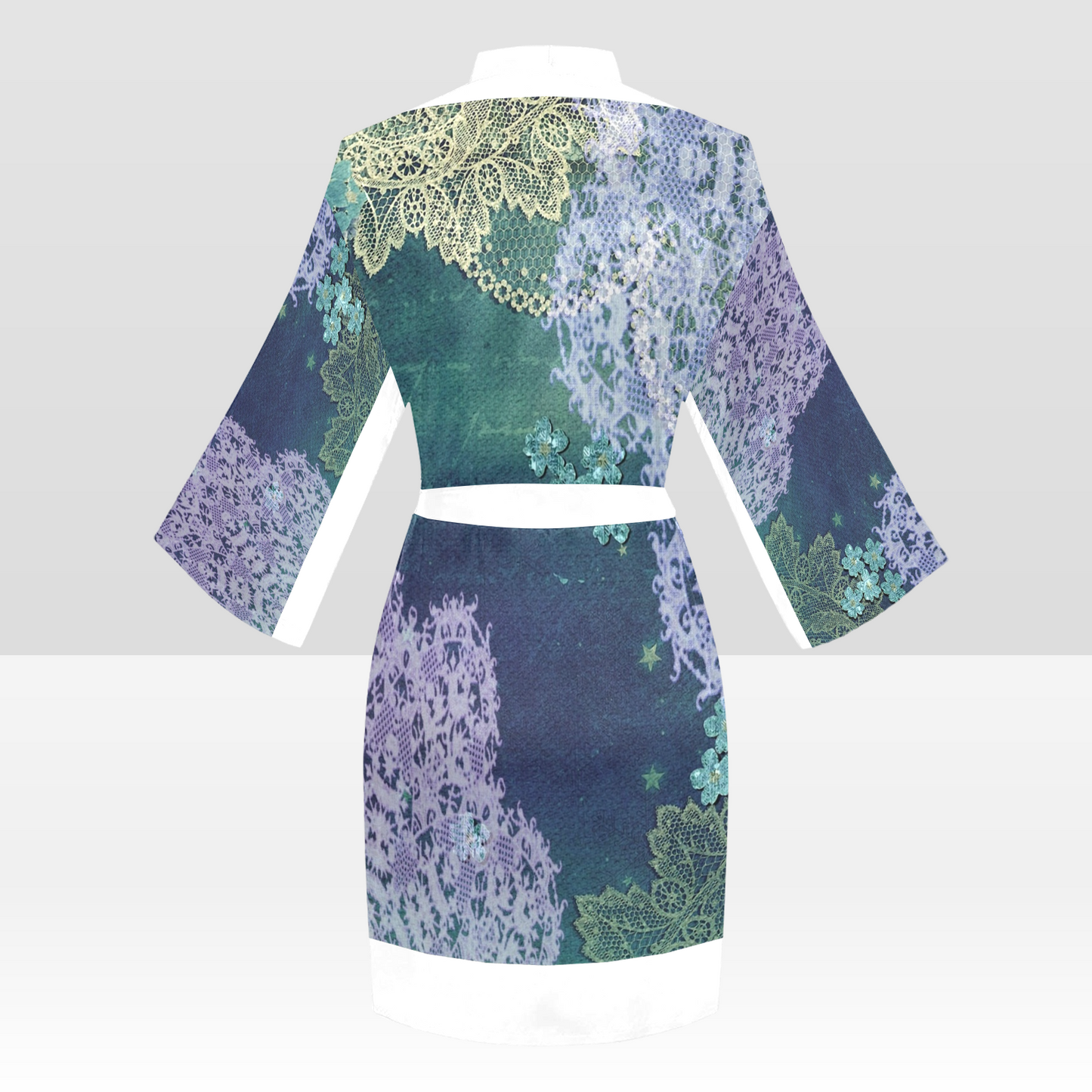 Victorian Lace Kimono Robe, Black or White Trim, Sizes XS to 2XL, Design 05