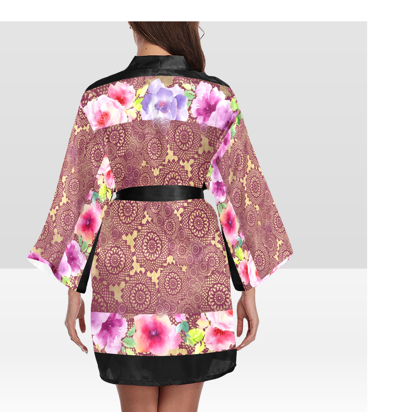 Victorian Lace Kimono Robe, Black or White Trim, Sizes XS to 2XL, Design 13
