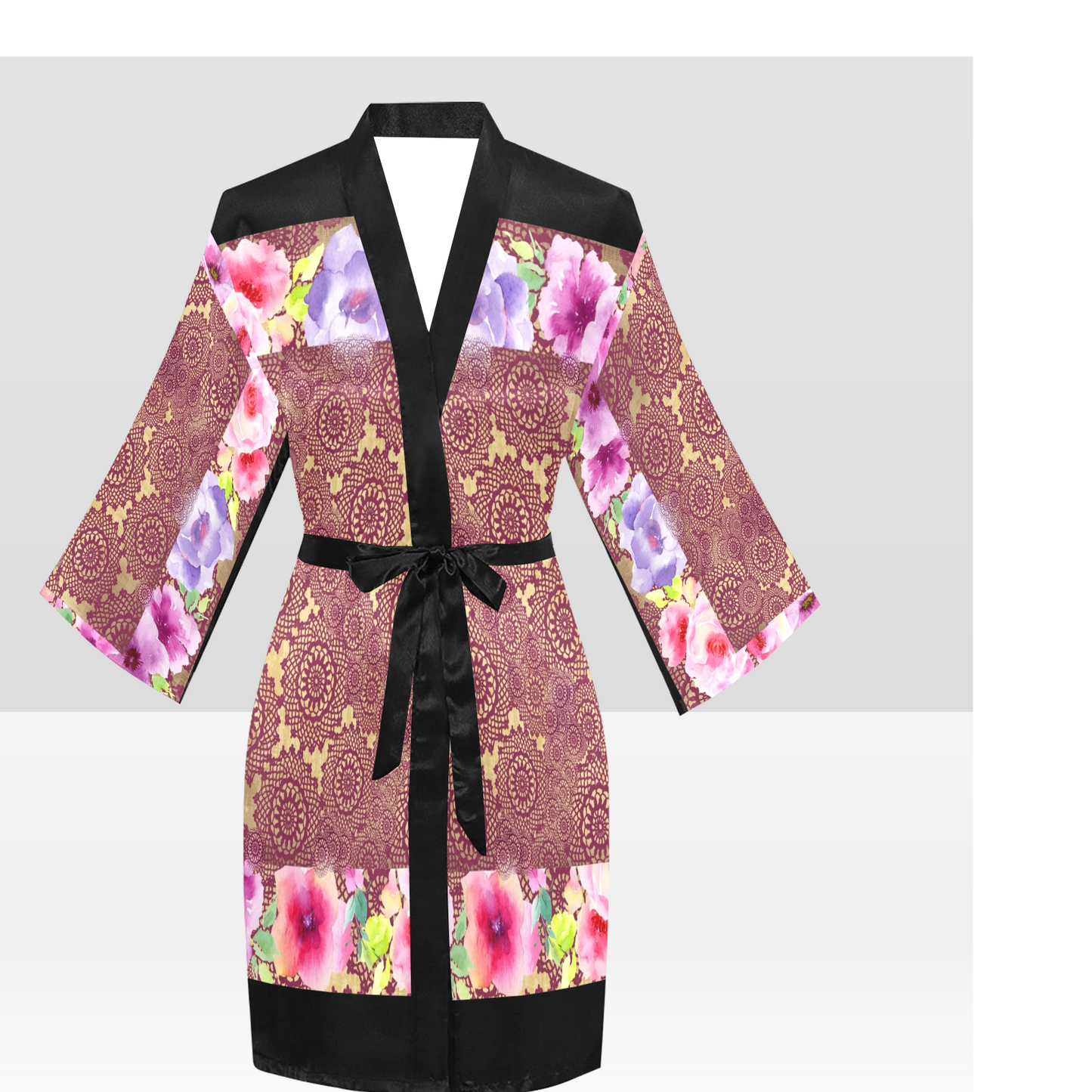 Victorian Lace Kimono Robe, Black or White Trim, Sizes XS to 2XL, Design 13