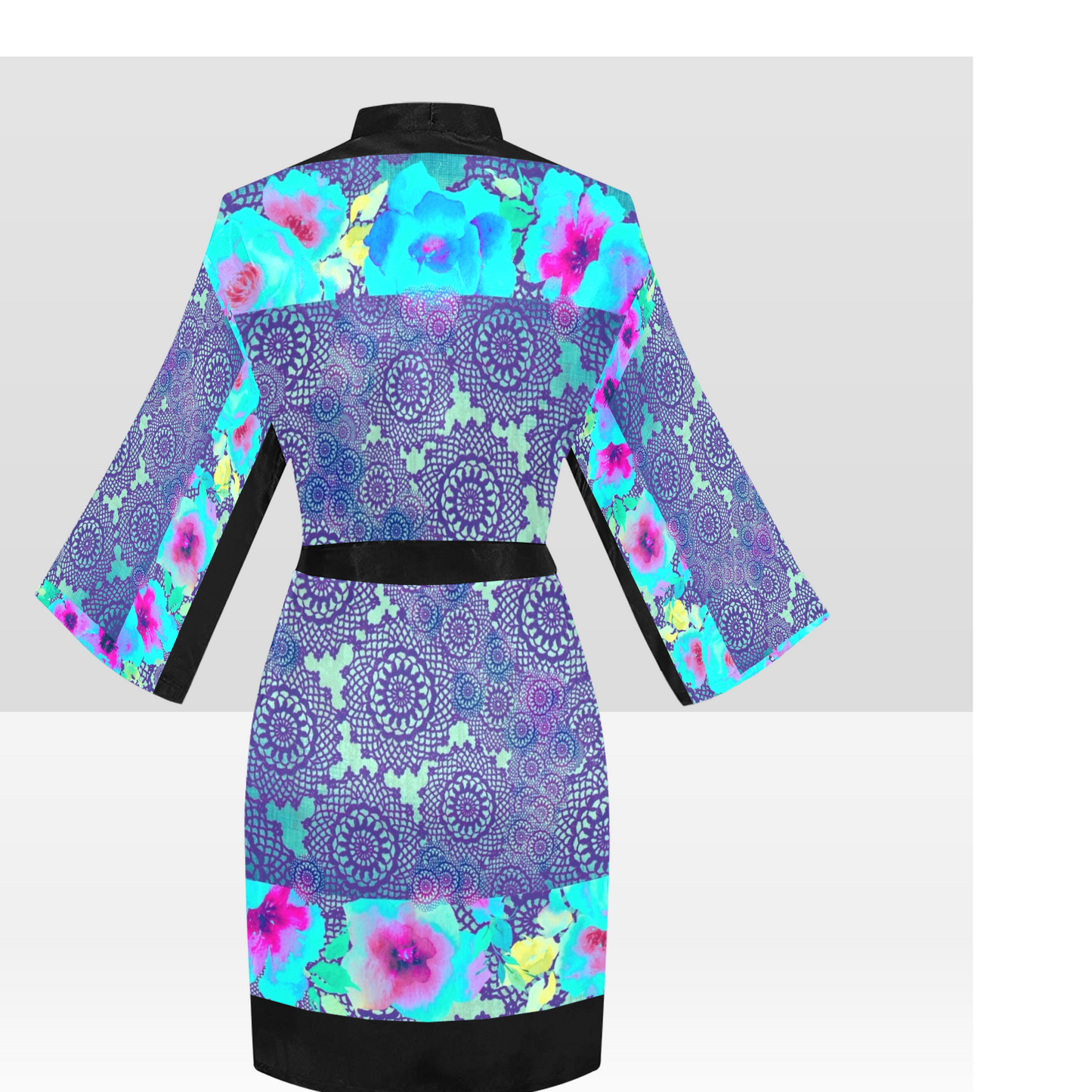 Victorian Lace Kimono Robe, Black or White Trim, Sizes XS to 2XL, Design 14