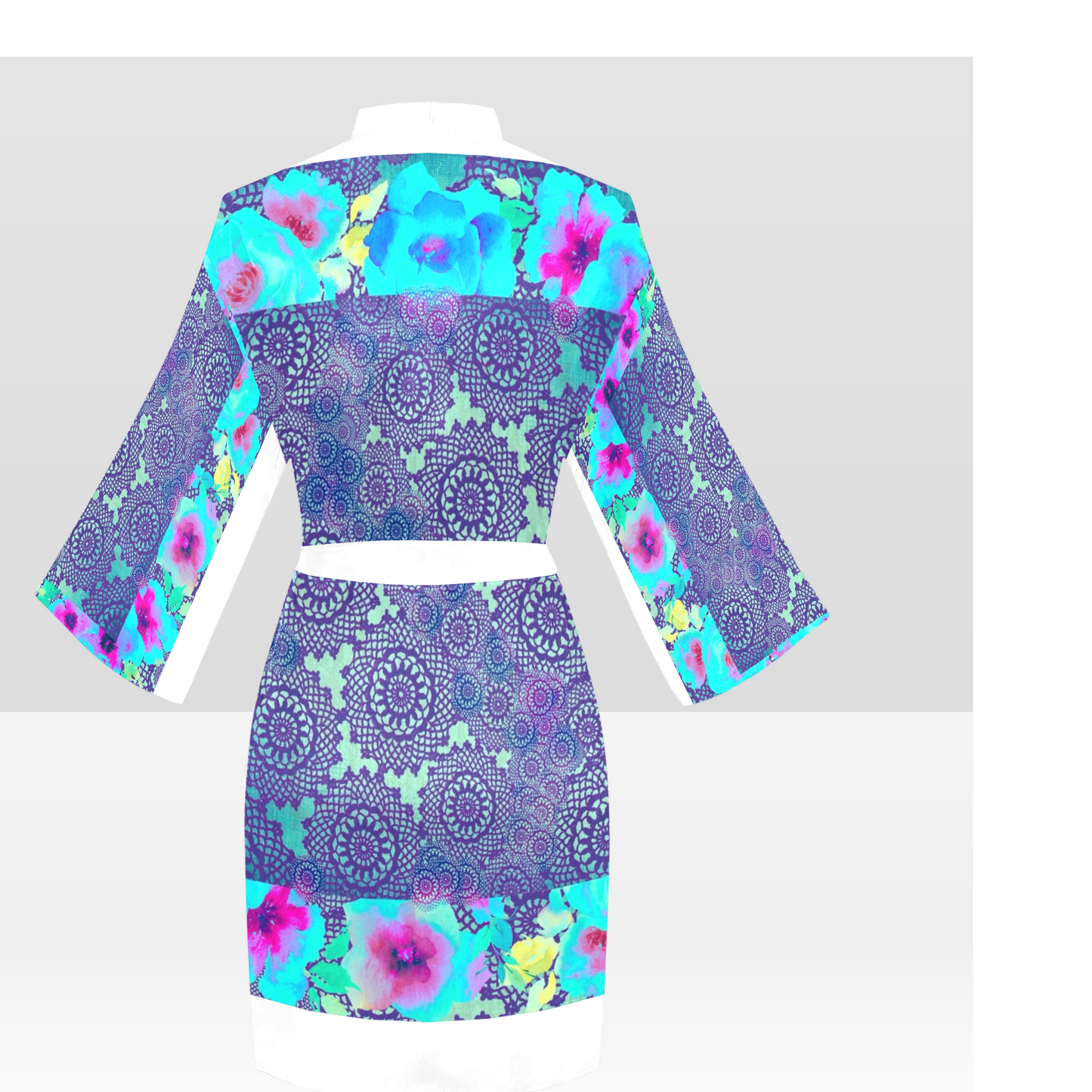 Victorian Lace Kimono Robe, Black or White Trim, Sizes XS to 2XL, Design 14