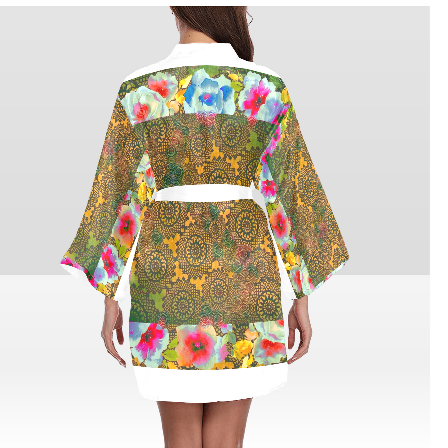 Victorian Lace Kimono Robe, Black or White Trim, Sizes XS to 2XL, Design 15