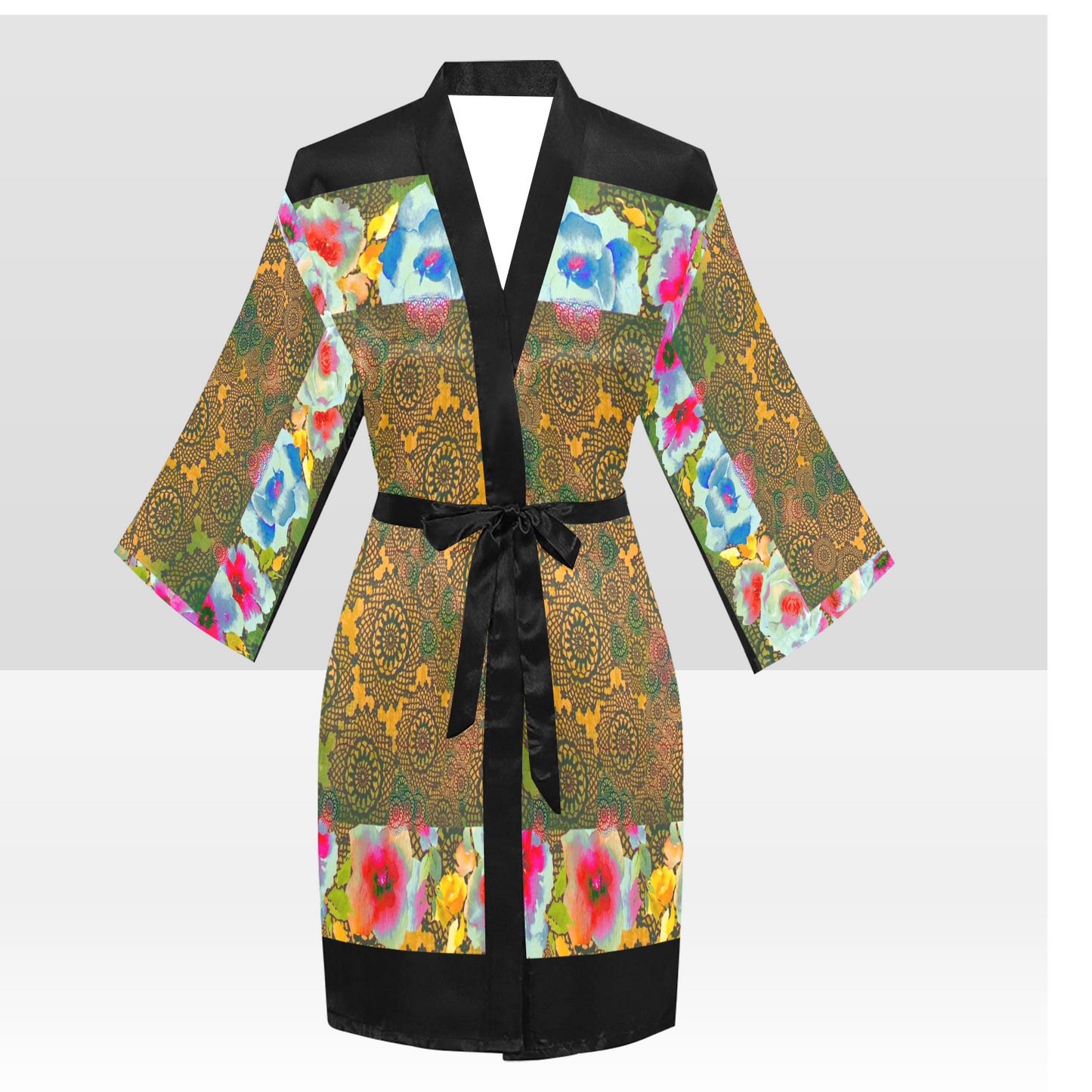 Victorian Lace Kimono Robe, Black or White Trim, Sizes XS to 2XL, Design 15