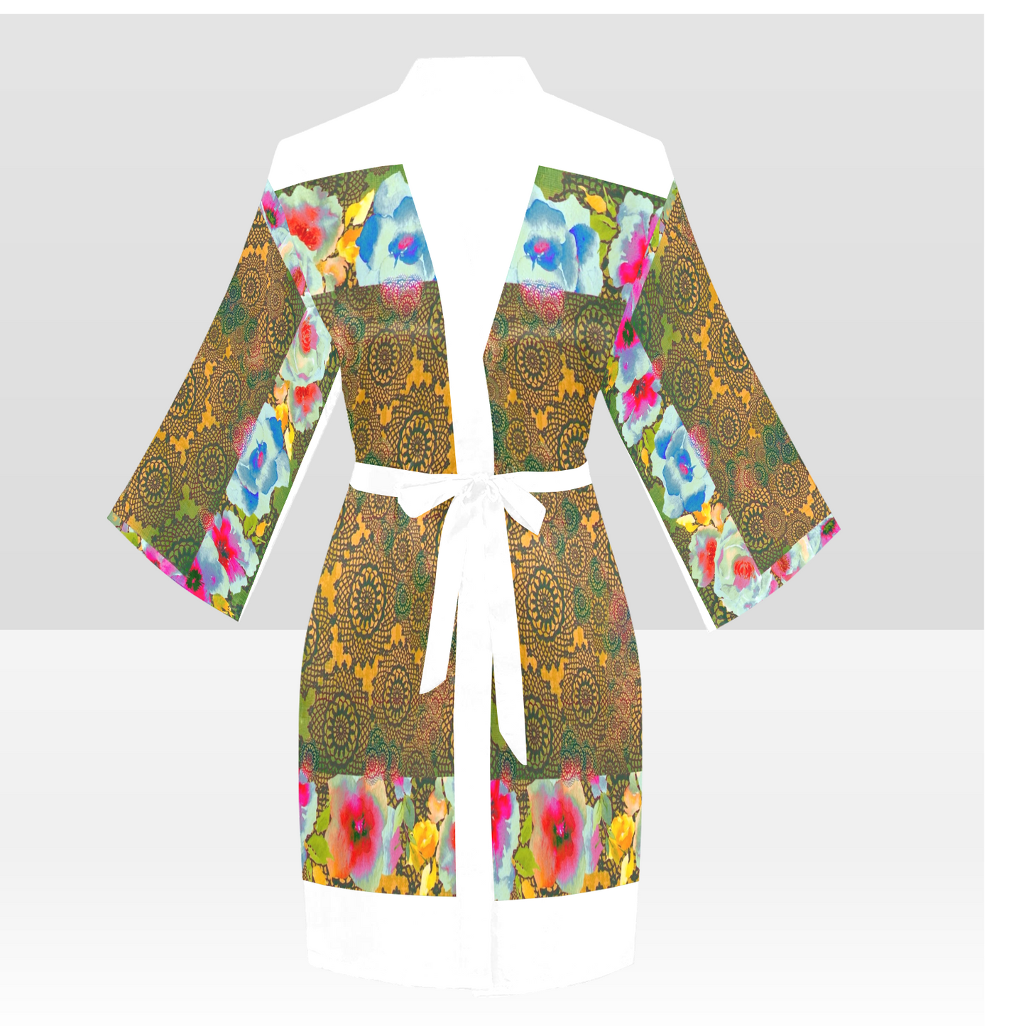 Victorian Lace Kimono Robe, Black or White Trim, Sizes XS to 2XL, Design 15