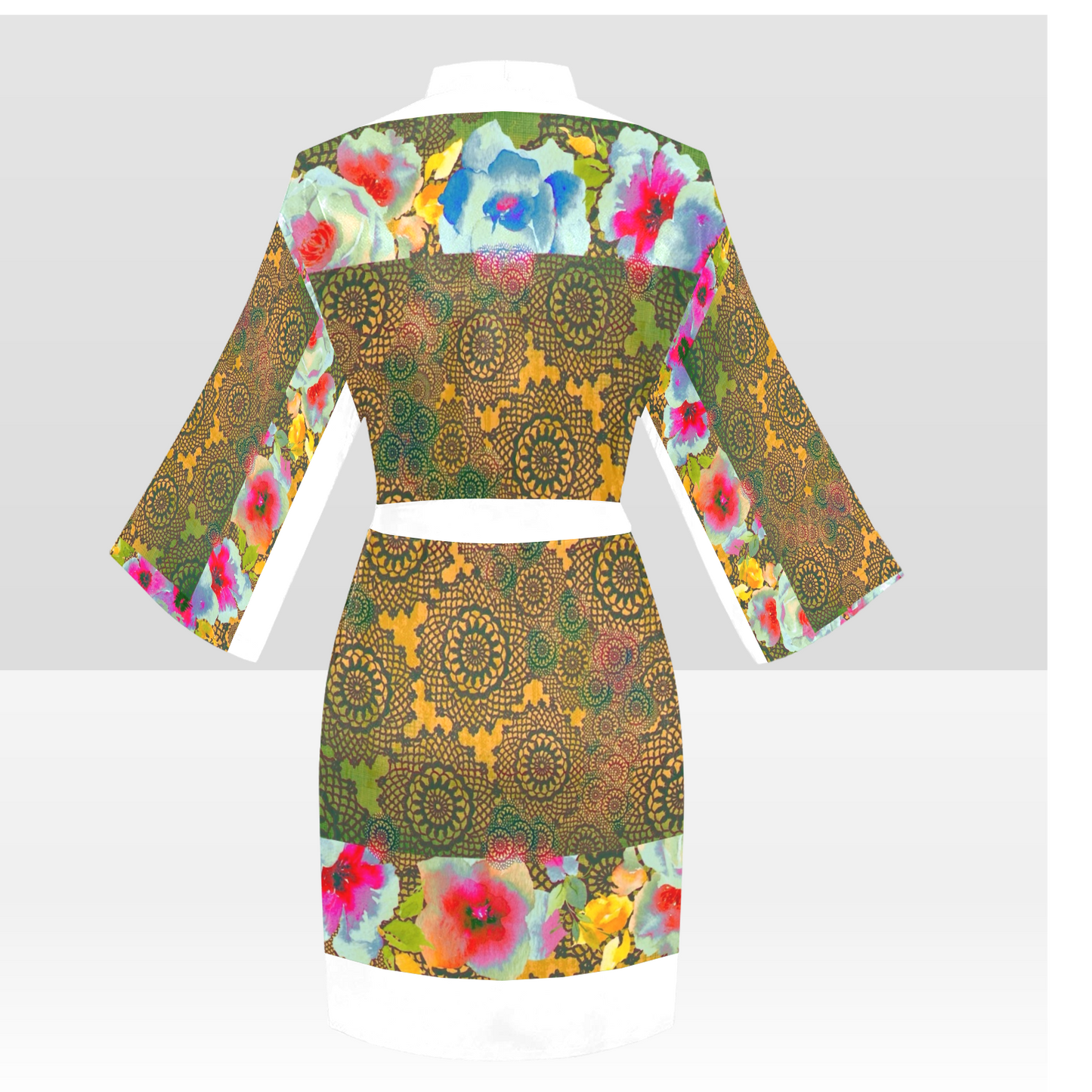 Victorian Lace Kimono Robe, Black or White Trim, Sizes XS to 2XL, Design 15