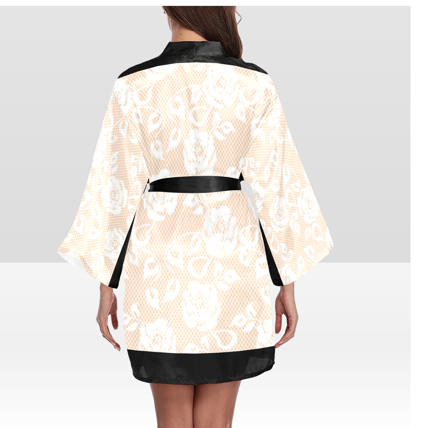 Victorian Lace Kimono Robe, Black or White Trim, Sizes XS to 2XL, Design 16