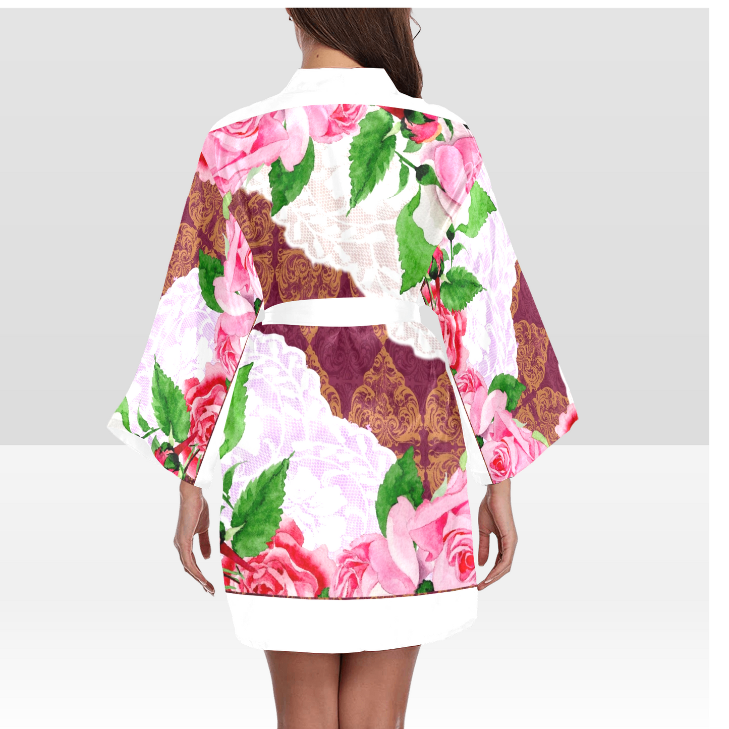 Victorian Lace Kimono Robe, Black or White Trim, Sizes XS to 2XL, Design 19