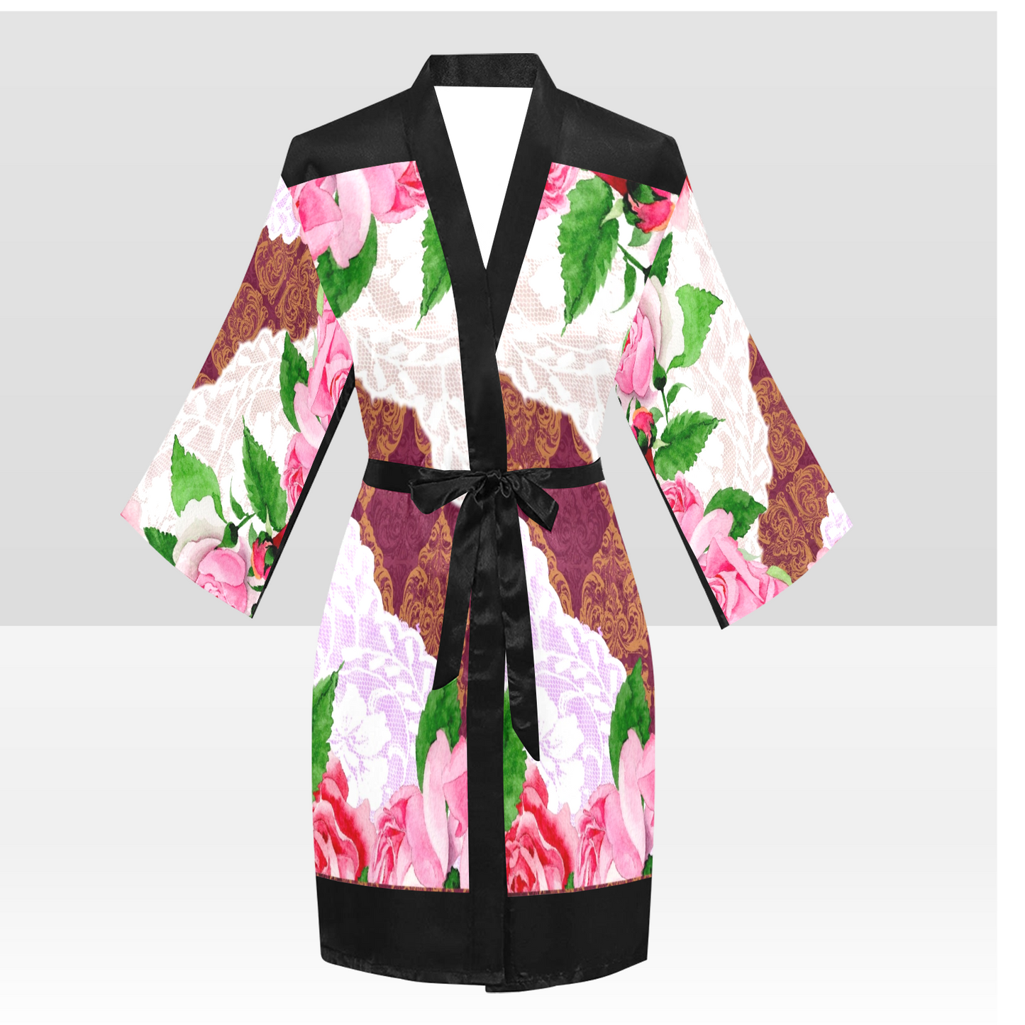 Victorian Lace Kimono Robe, Black or White Trim, Sizes XS to 2XL, Design 19