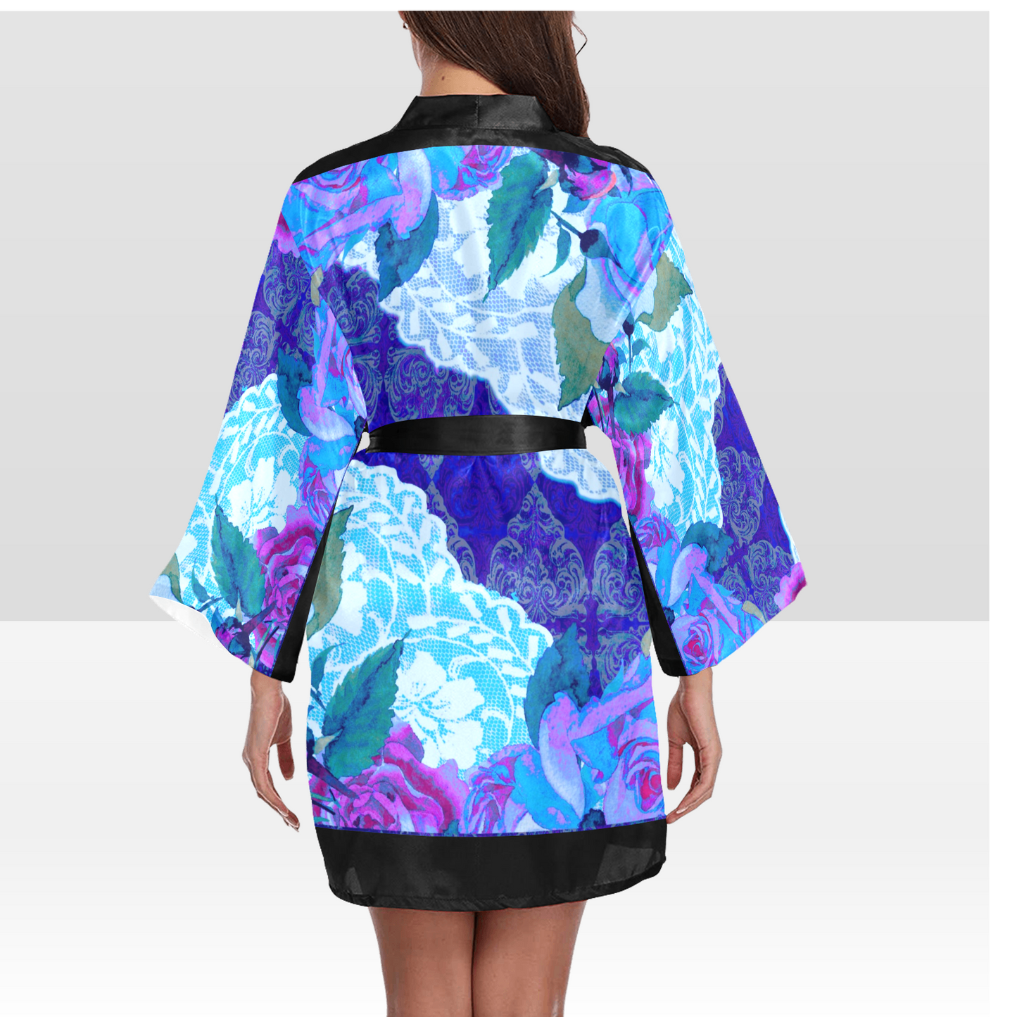 Victorian Lace Kimono Robe, Black or White Trim, Sizes XS to 2XL, Design 20