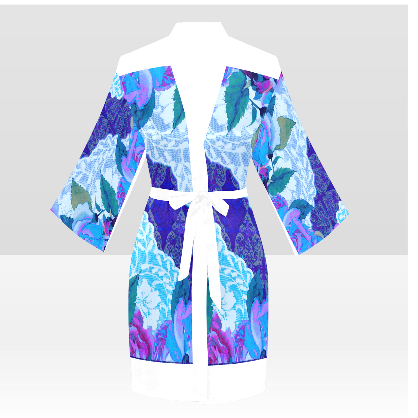 Victorian Lace Kimono Robe, Black or White Trim, Sizes XS to 2XL, Design 20