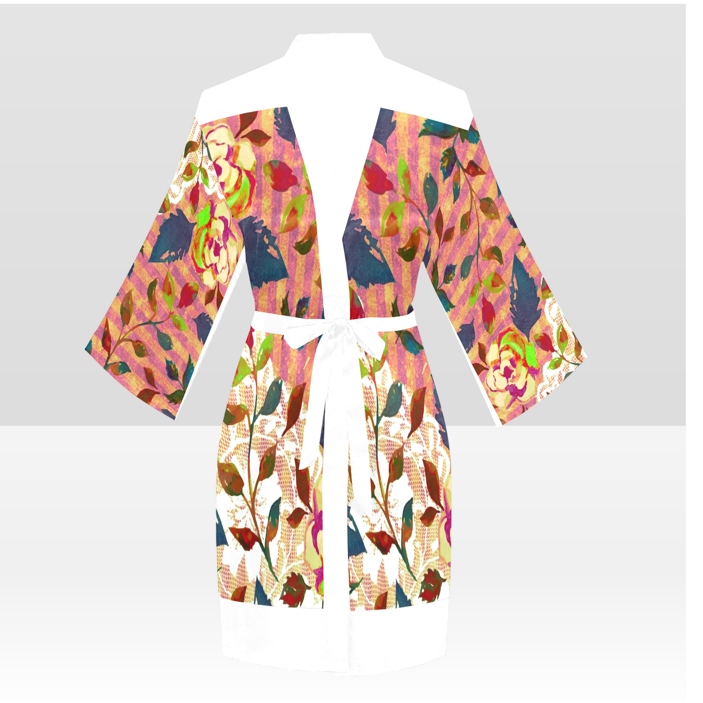 Victorian Lace Kimono Robe, Black or White Trim, Sizes XS to 2XL, Design 22