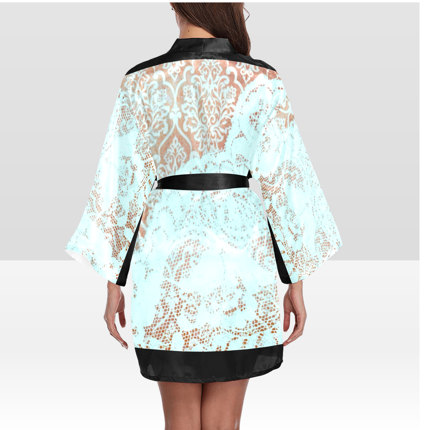 Victorian Lace Kimono Robe, Black or White Trim, Sizes XS to 2XL, Design 23