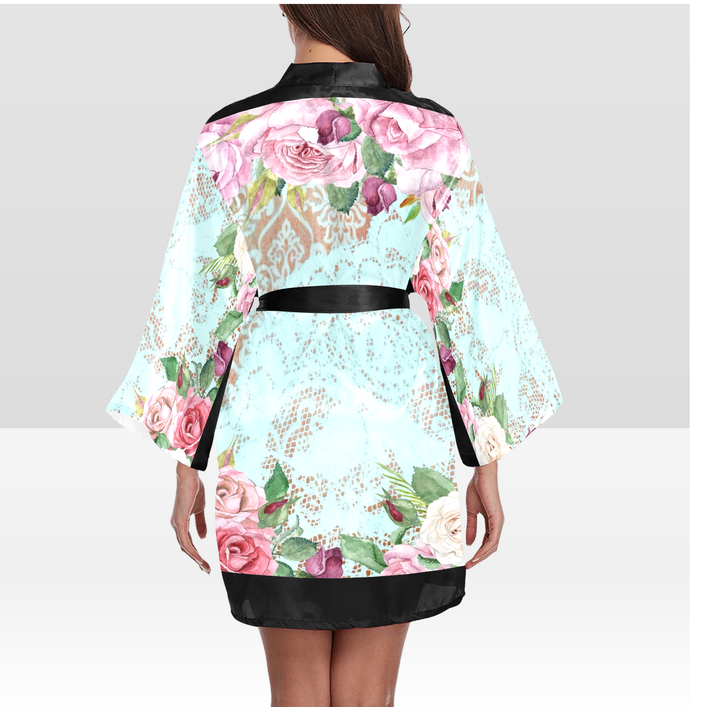 Victorian Lace Kimono Robe, Black or White Trim, Sizes XS to 2XL, Design 24