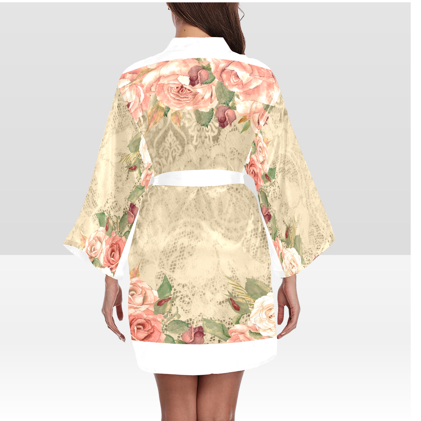 Victorian Lace Kimono Robe, Black or White Trim, Sizes XS to 2XL, Design 25