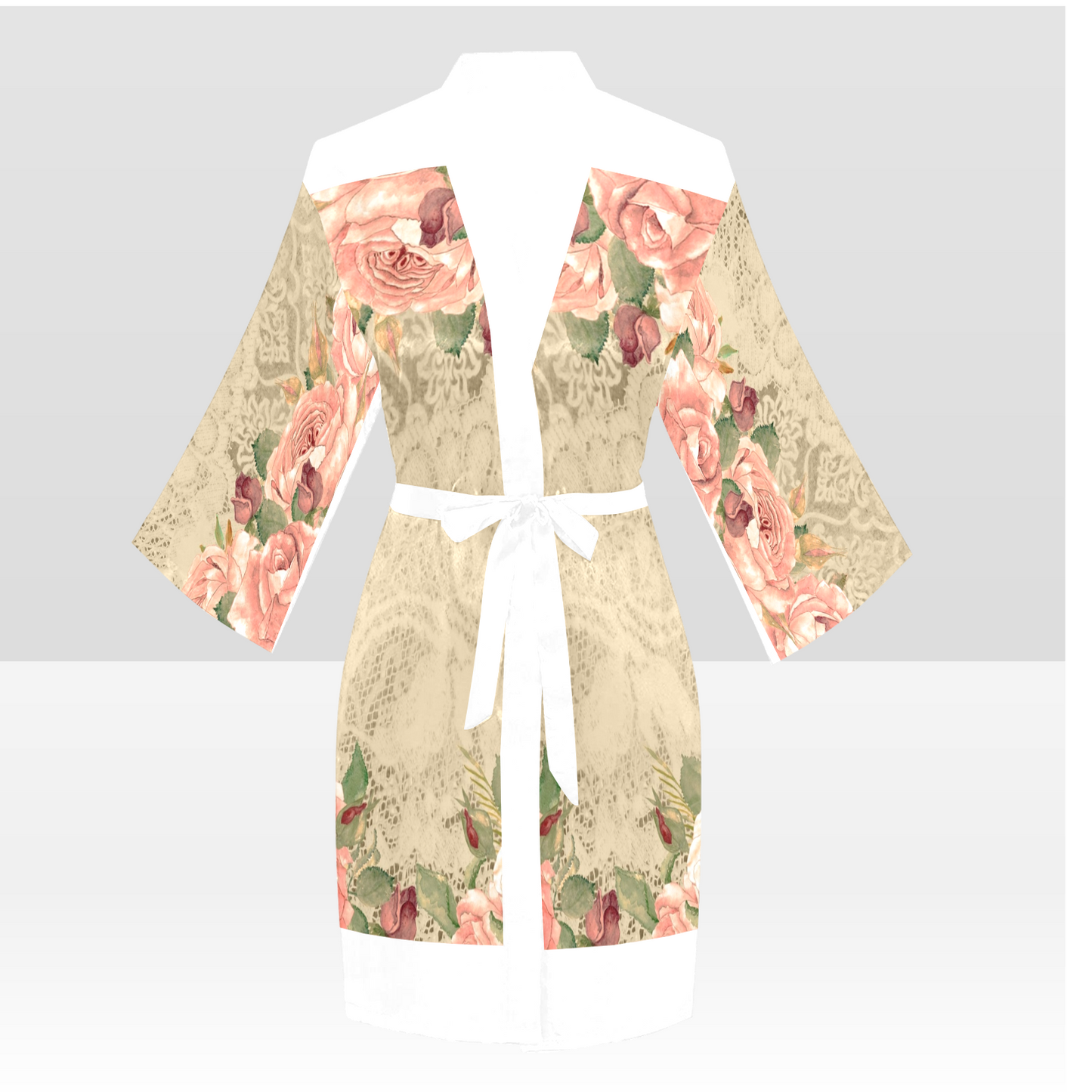 Victorian Lace Kimono Robe, Black or White Trim, Sizes XS to 2XL, Design 25
