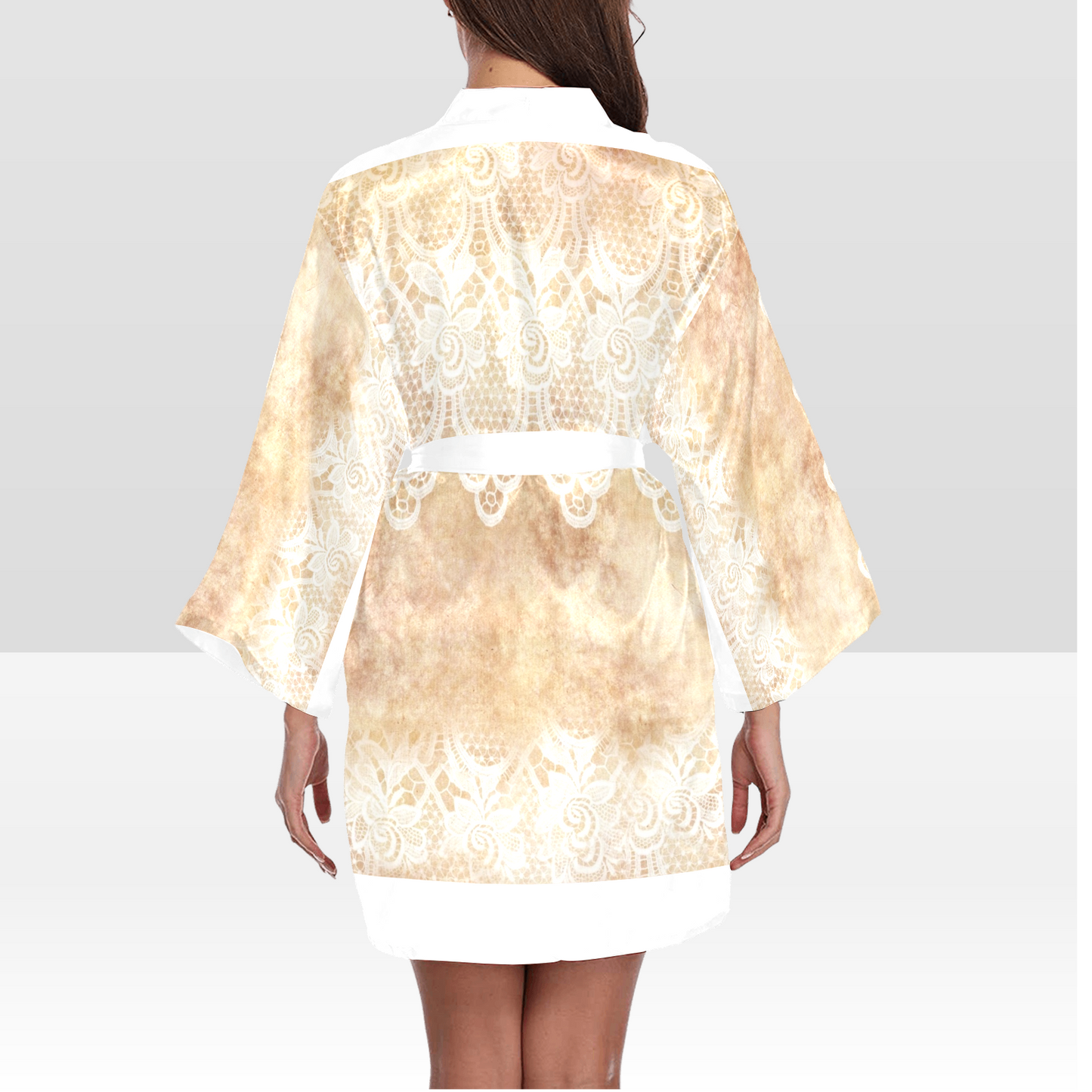 Victorian Lace Kimono Robe, Black or White Trim, Sizes XS to 2XL, Design 30