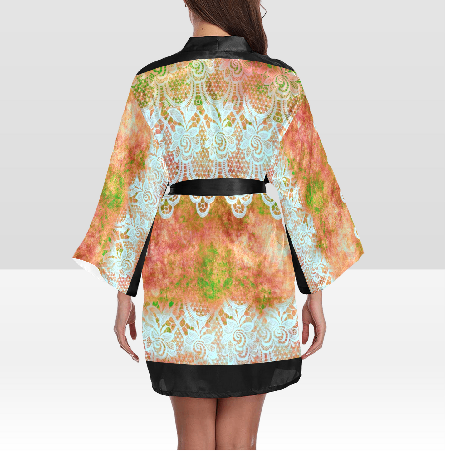 Victorian Lace Kimono Robe, Black or White Trim, Sizes XS to 2XL, Design 31